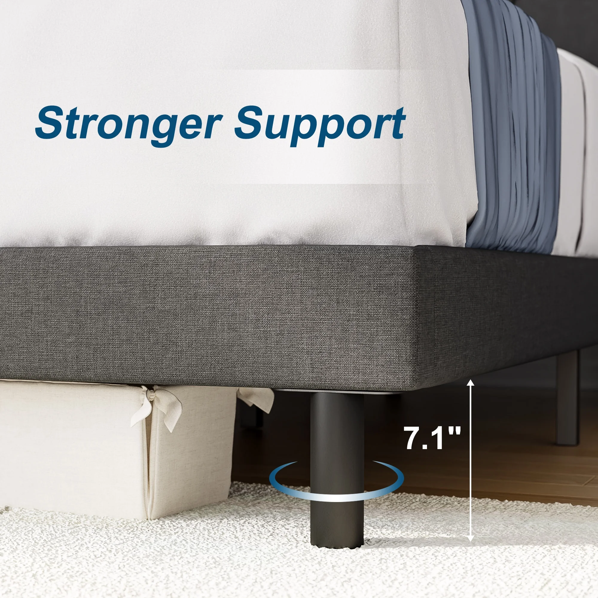 Queen Bed Frame, HAIIDE Queen Size Platform Bed With Fabric Upholstered Headboard, Dark Grey