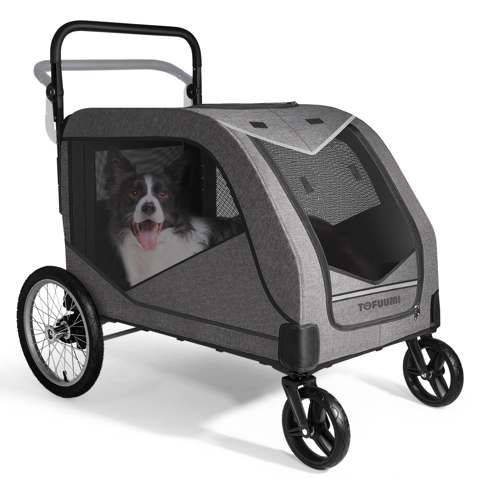 TOFUUMI 4 Wheel Dog Stroller, Folding Pet Stroller for Large Dogs,Up to 132 lbs, Gray