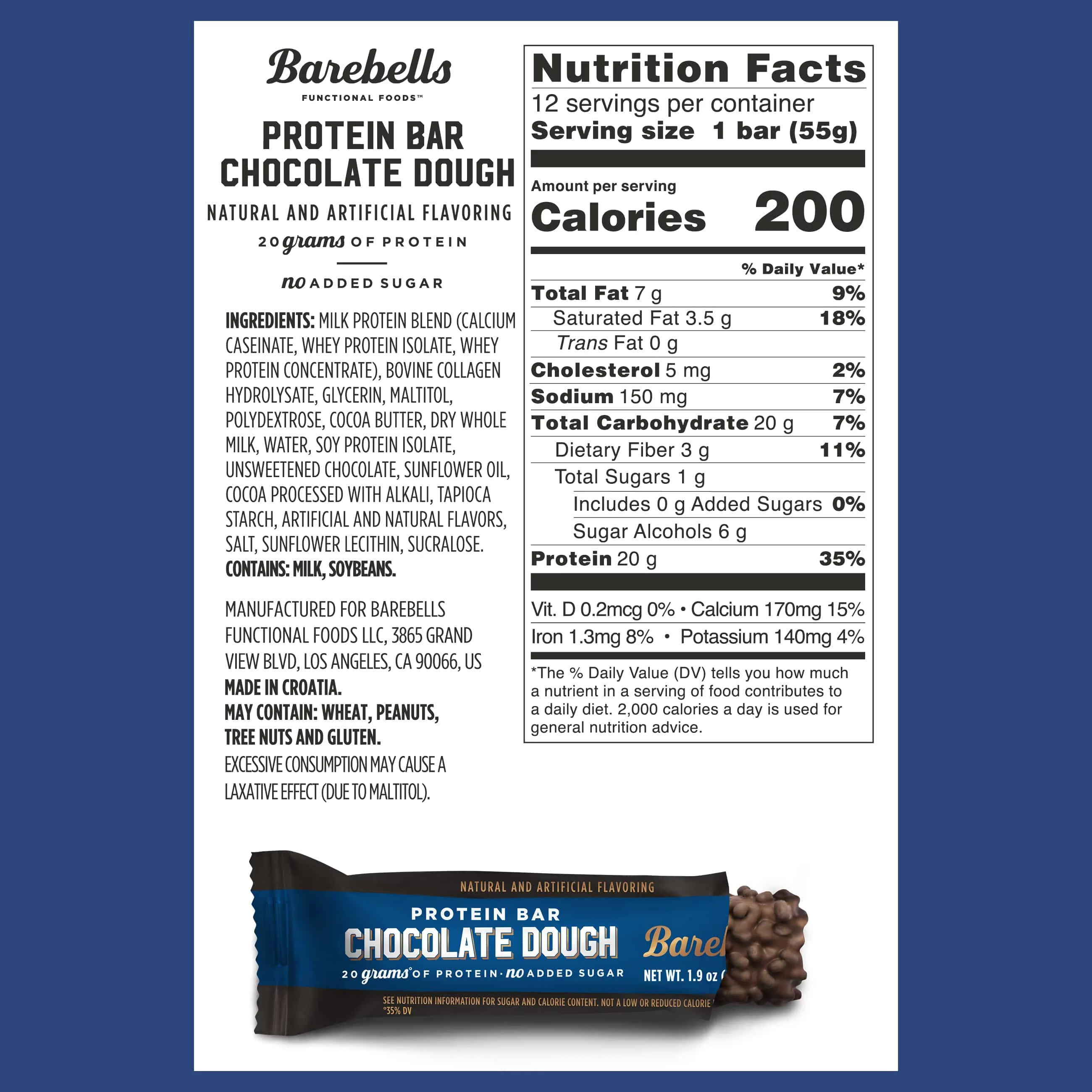 Barebells High Protein 20g Bars Chocolate Dough, 24 Pack