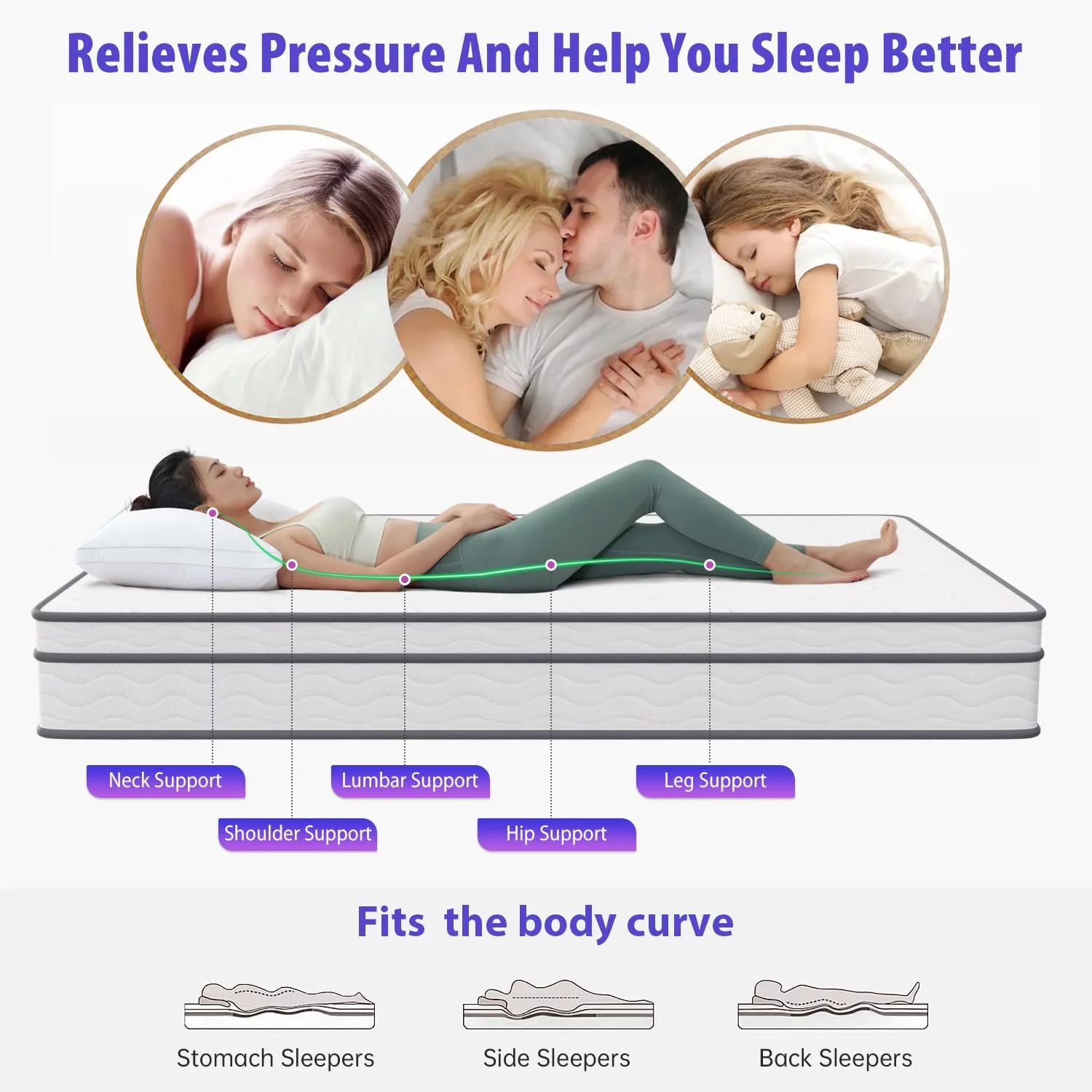 Dkelincs Twin Size Mattress, 10 inch Innerspring Mattress Medium Firm Hybrid Mattress Bed-in-a-Box, Removable Cover