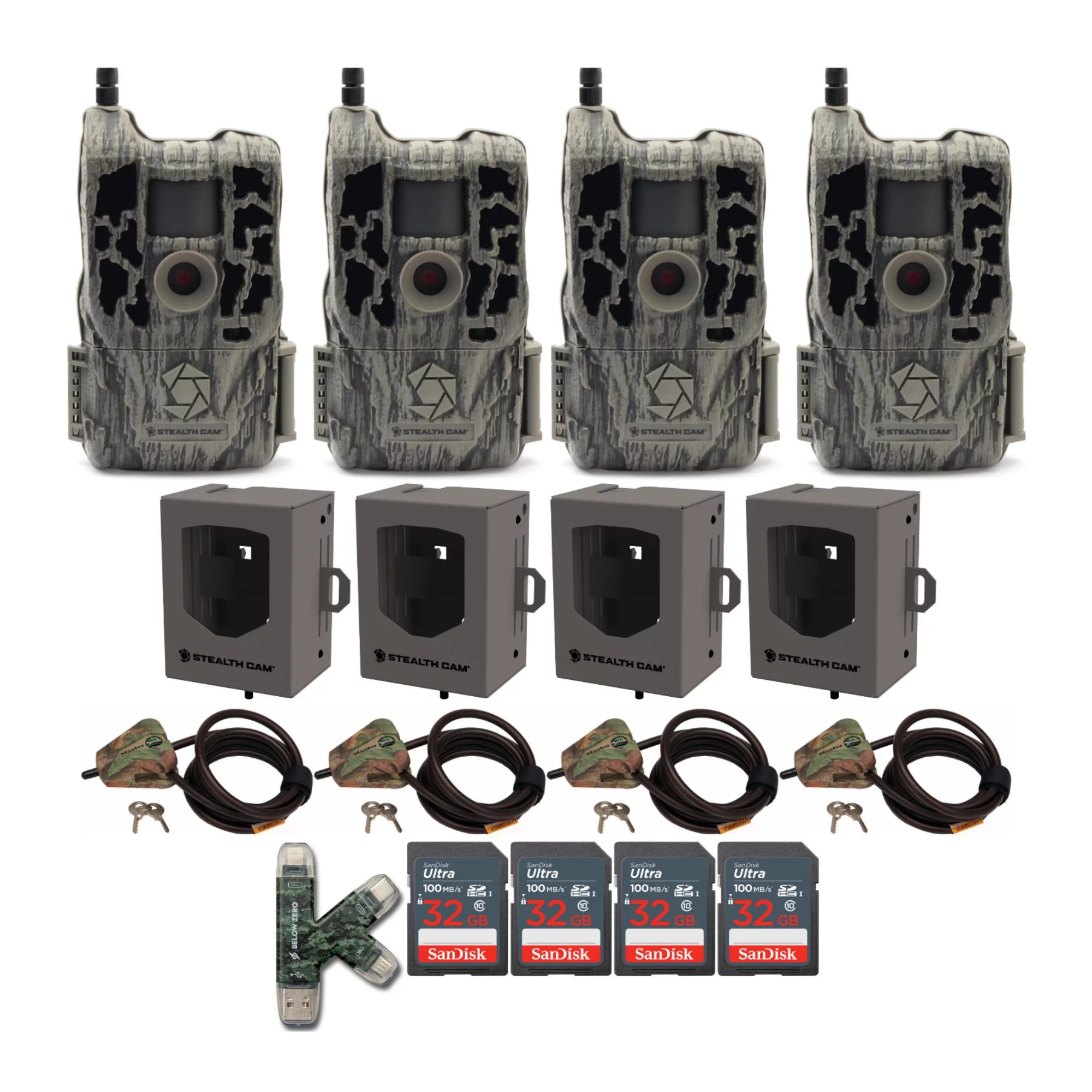 Stealth Cam Reactor 26MP Trail Camera (Verizon, 4-Pack) Super Security Bundle