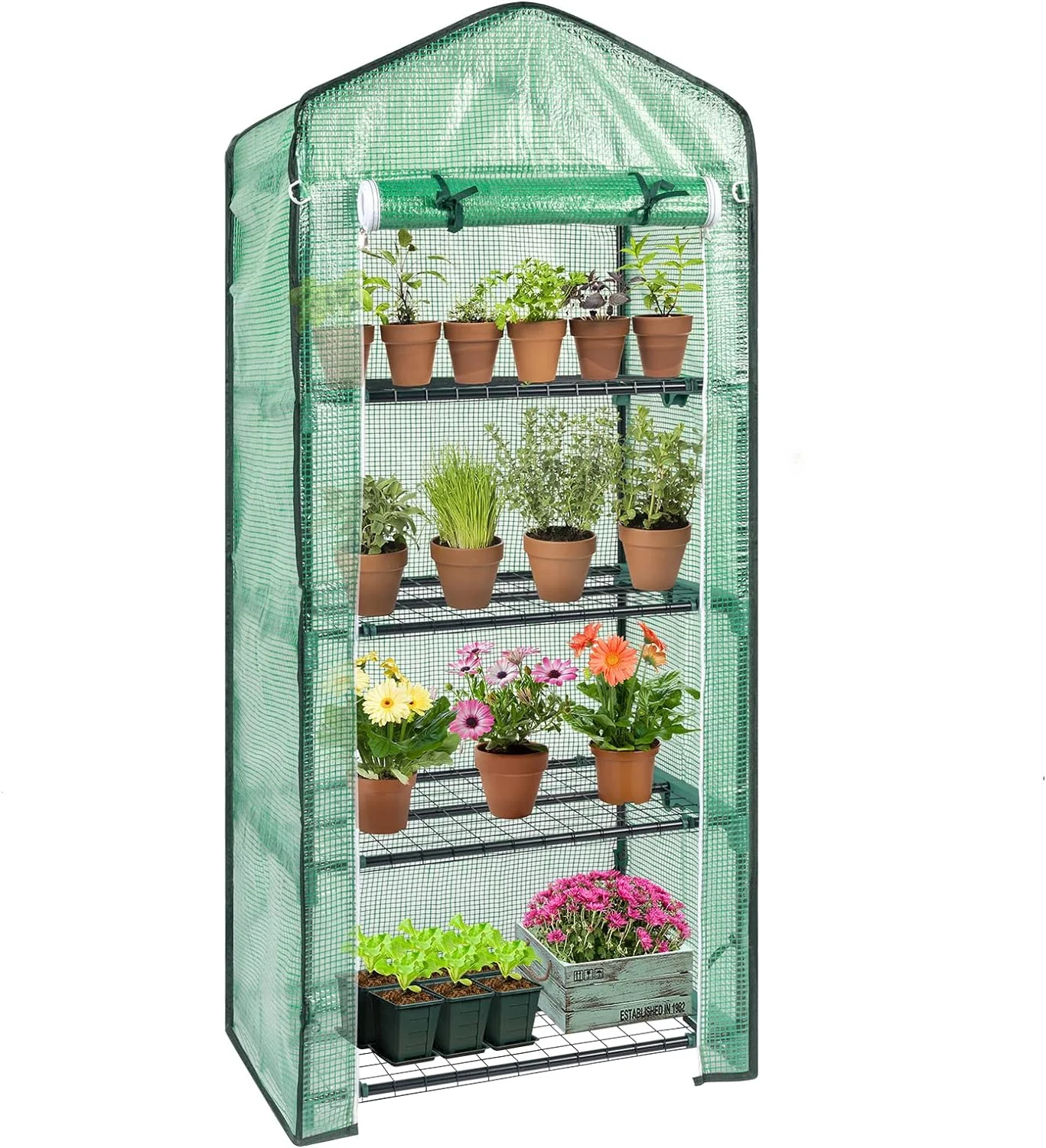 Mini Greenhouse, Small PE Plant Green House with 4 Tiers Rack, Shelf Clips, Roll-up Zipper Door, Gardening Supplies for Indoor Outdoor Seedling Frost Protection , 27
