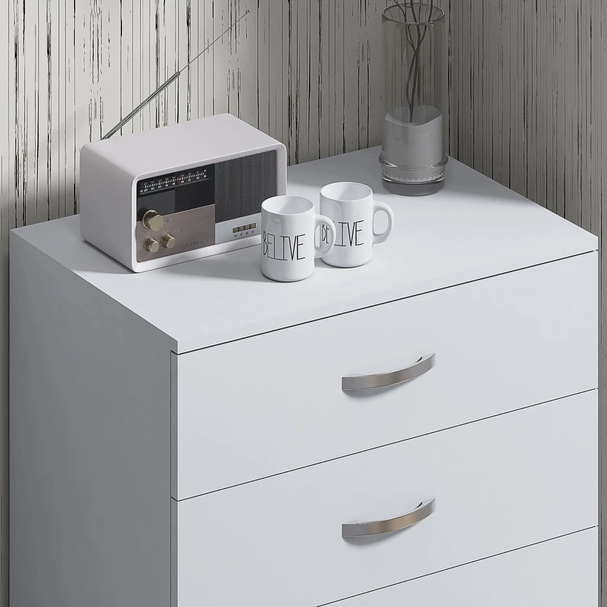 Glavbiku Modern Wood 4 Drawer Nightstand Dresser,Storage Cabinet for Bedroom,White,Adult,28.7