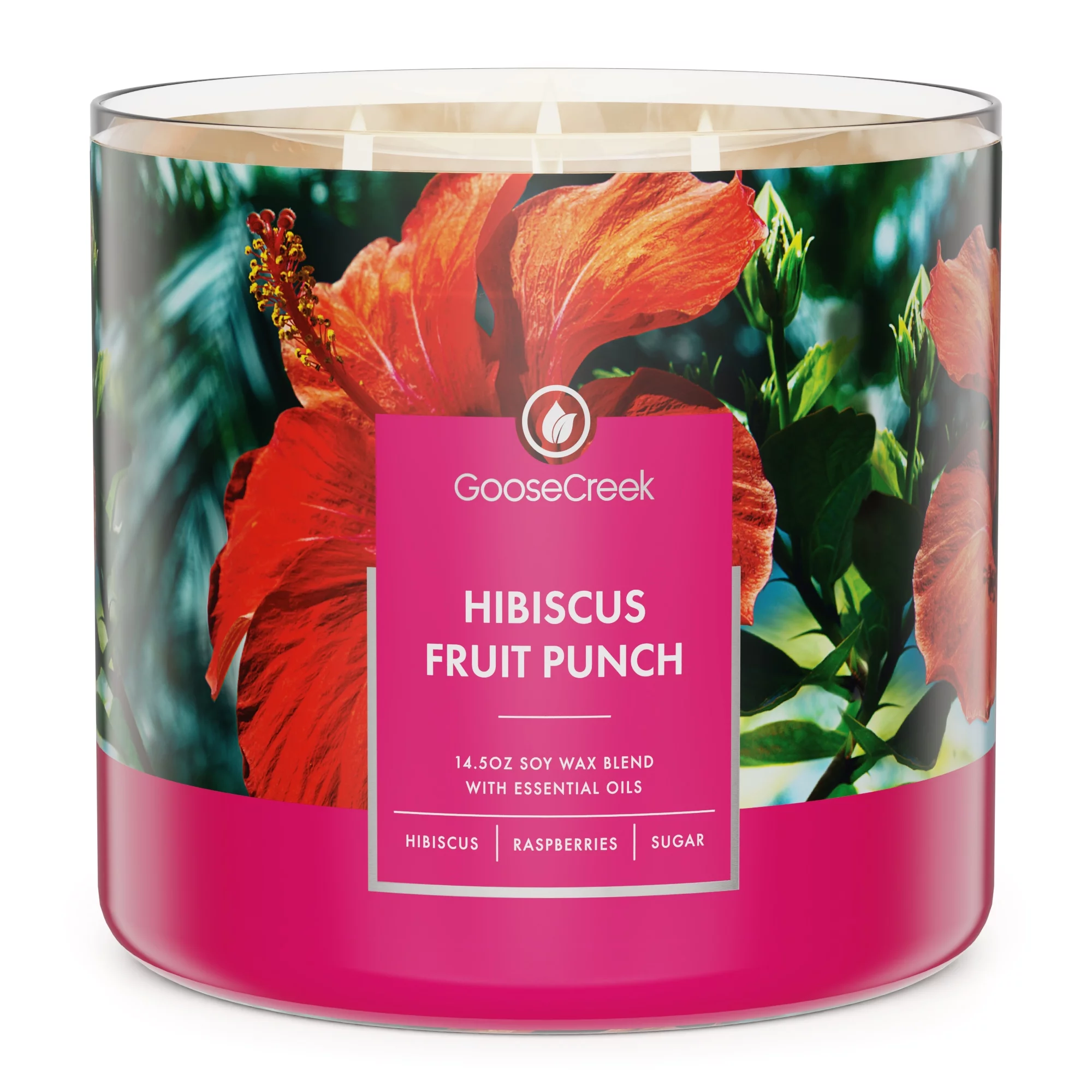 Goose Creek, Hibiscus Fruit Punch Scented 3 Wick Jar Candle, 14.5oz, 45 Hr, Fruity