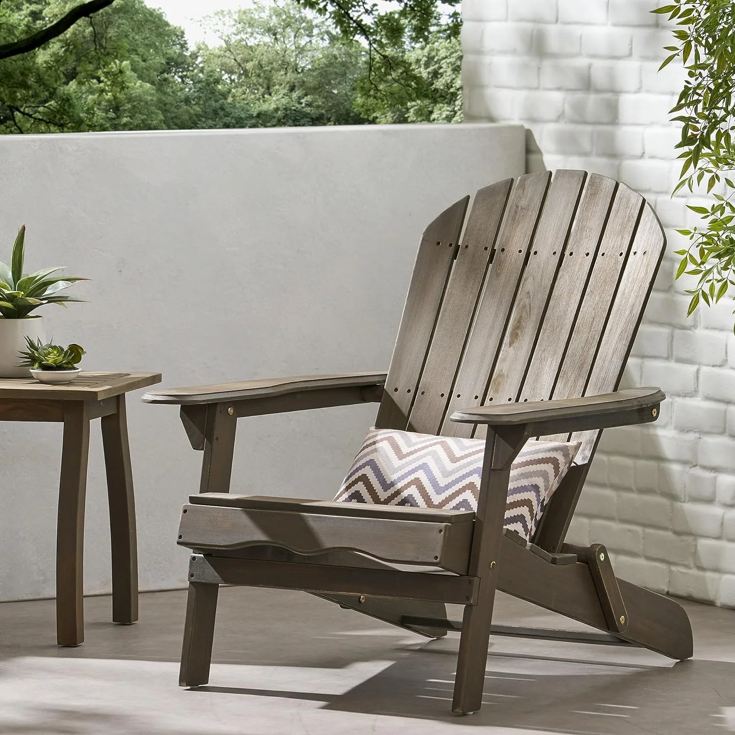 Christopher Home Milan Outdoor Rustic Acacia Wood Folding Adirondack Chair, Gray