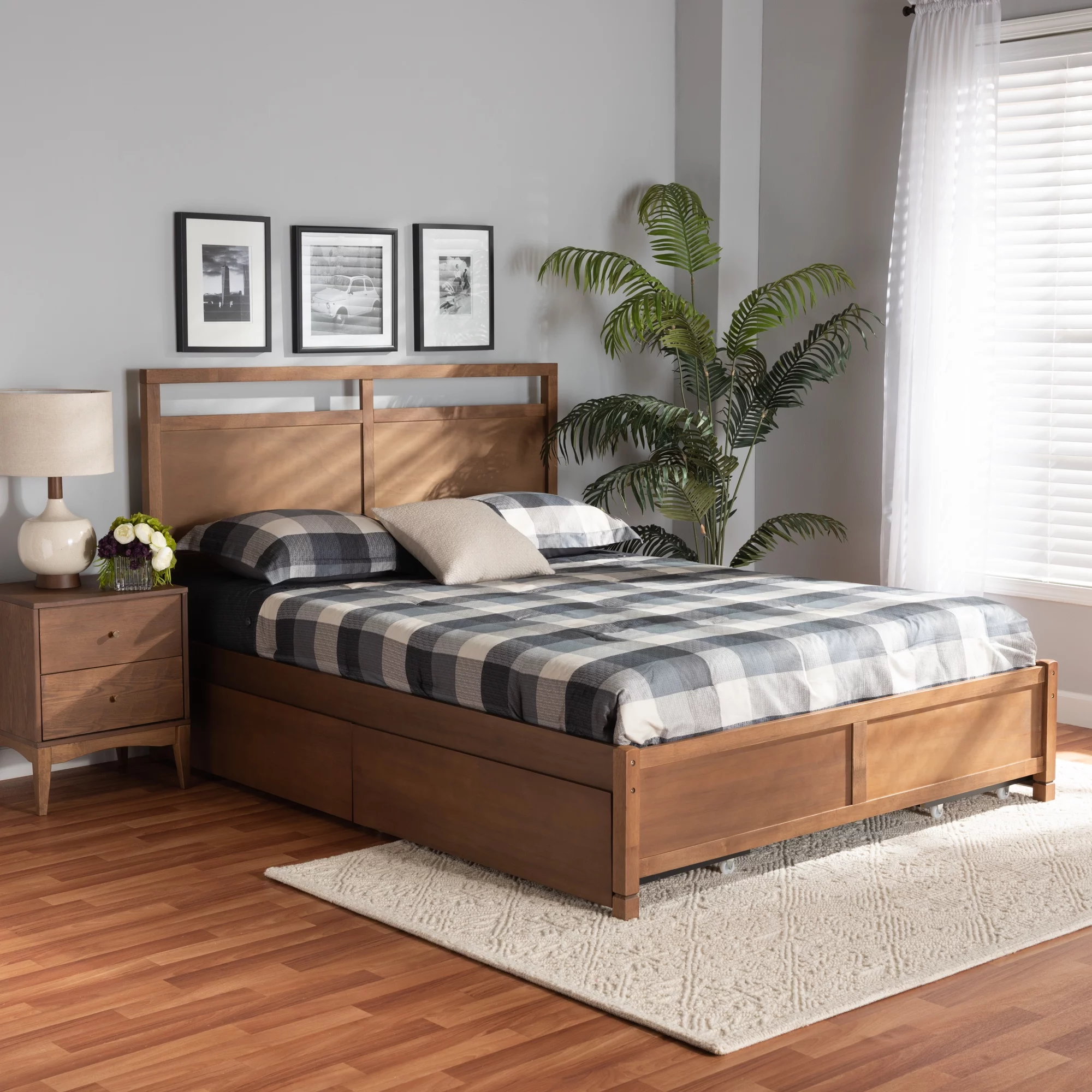 Baxton Studio Saffron Modern and Contemporary Walnut Brown Finished Wood Full Size 4-Drawer Platform Storage Bed