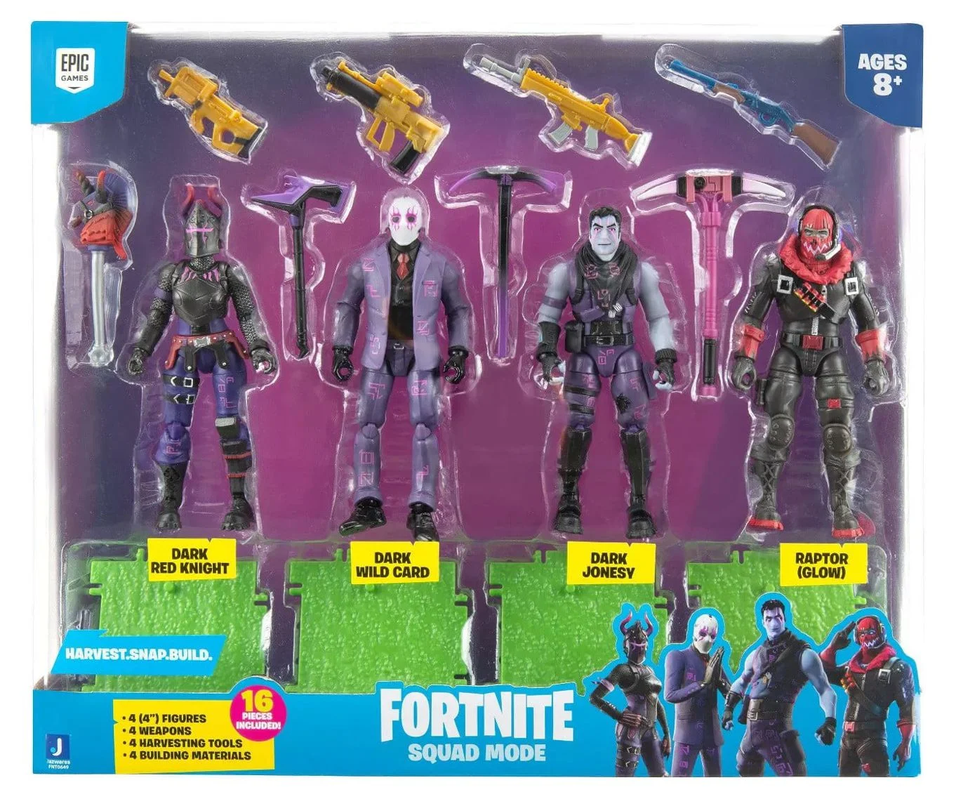 Fortnite Dark Red Knight, Dark WIld Card, Dark Jonesy & Raptor (Glow) Action Figure 4-Pack