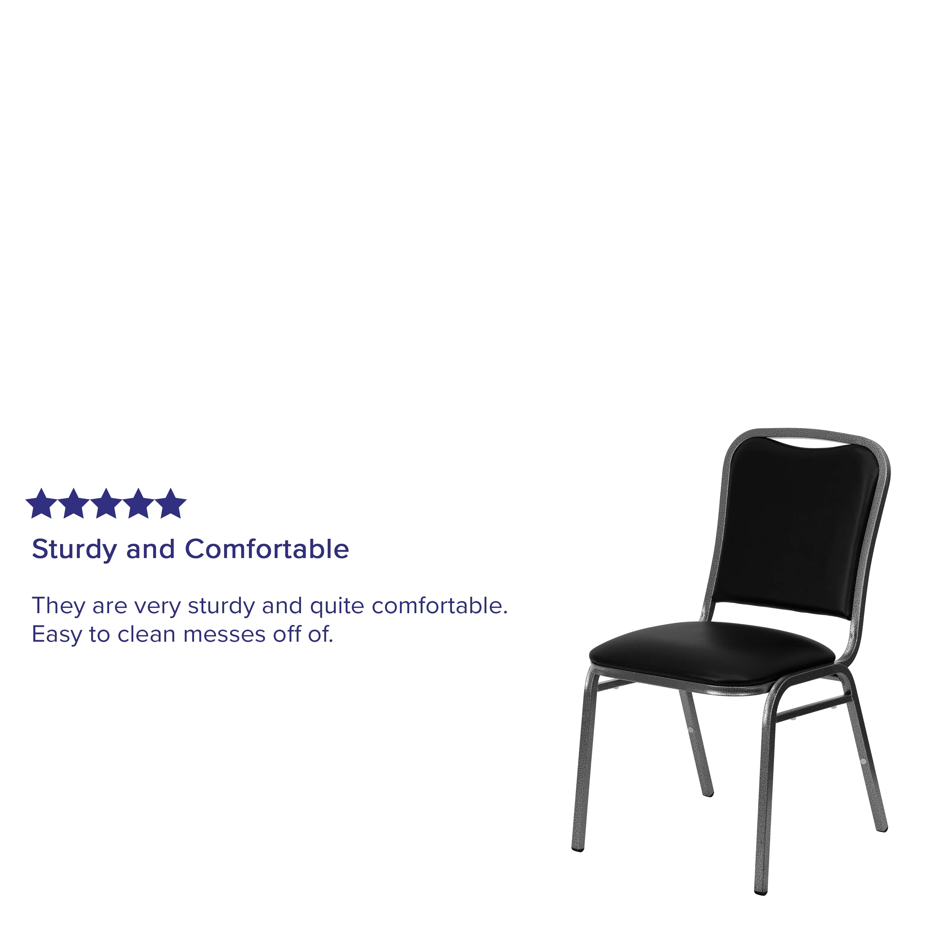 Emma + Oliver Stacking Banquet Chair in Black Vinyl - Silver Vein Frame