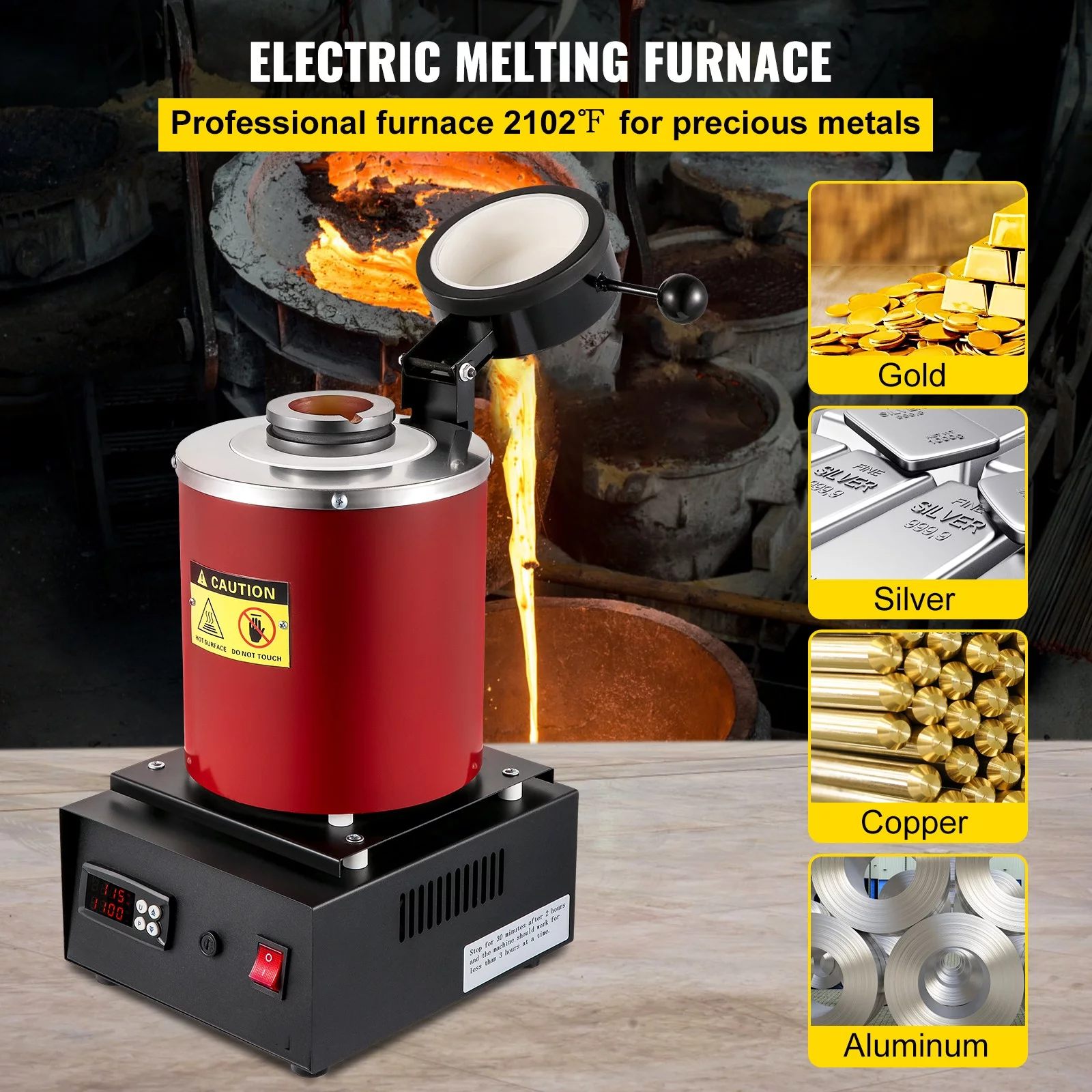 BENTISM Electric Gold Melting Furnace Kit W/ 3KG Graphite Crucible & Ingot Mold