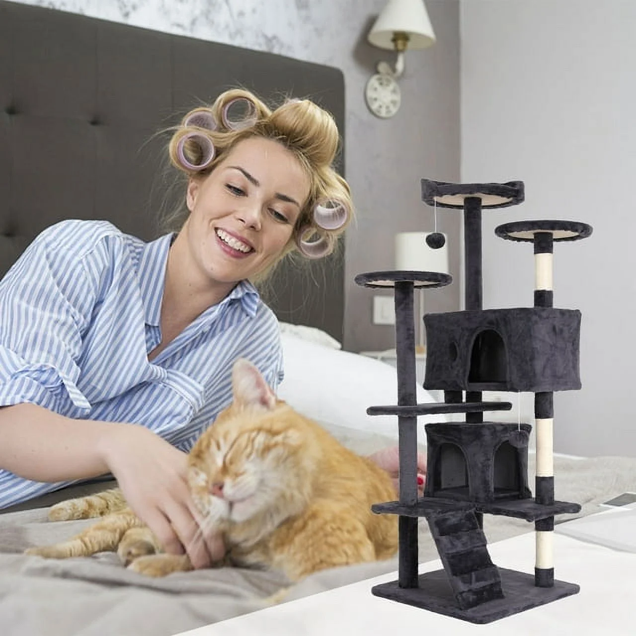 CL.HPAHKL 54In Cat Tree Tower for Large Cats, Cat Climbing Tower Cat Scratching Tree with Cat Scratching Stand, Big Cat Tree House Funny Toys for Kittens Pet(Ashy)