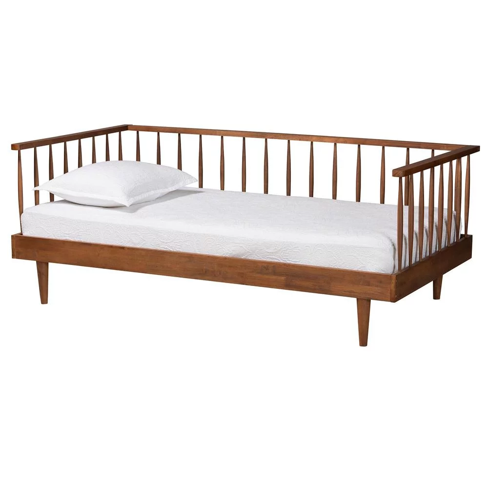 Baxton Studio Matilda Mid-Century Modern Ash Walnut Finished Wood Twin Size Daybed