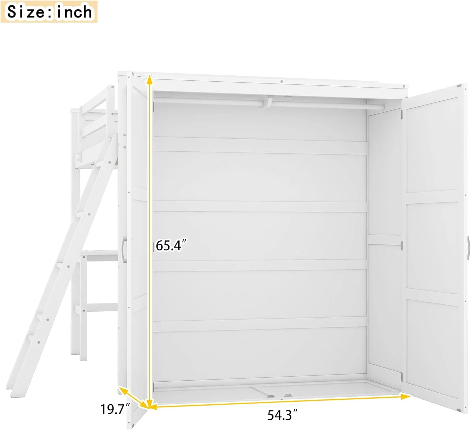 Full Size Loft Bed With Desk, Woode Full Loft Bed Frame With Shelves Ad Wardrobe, White