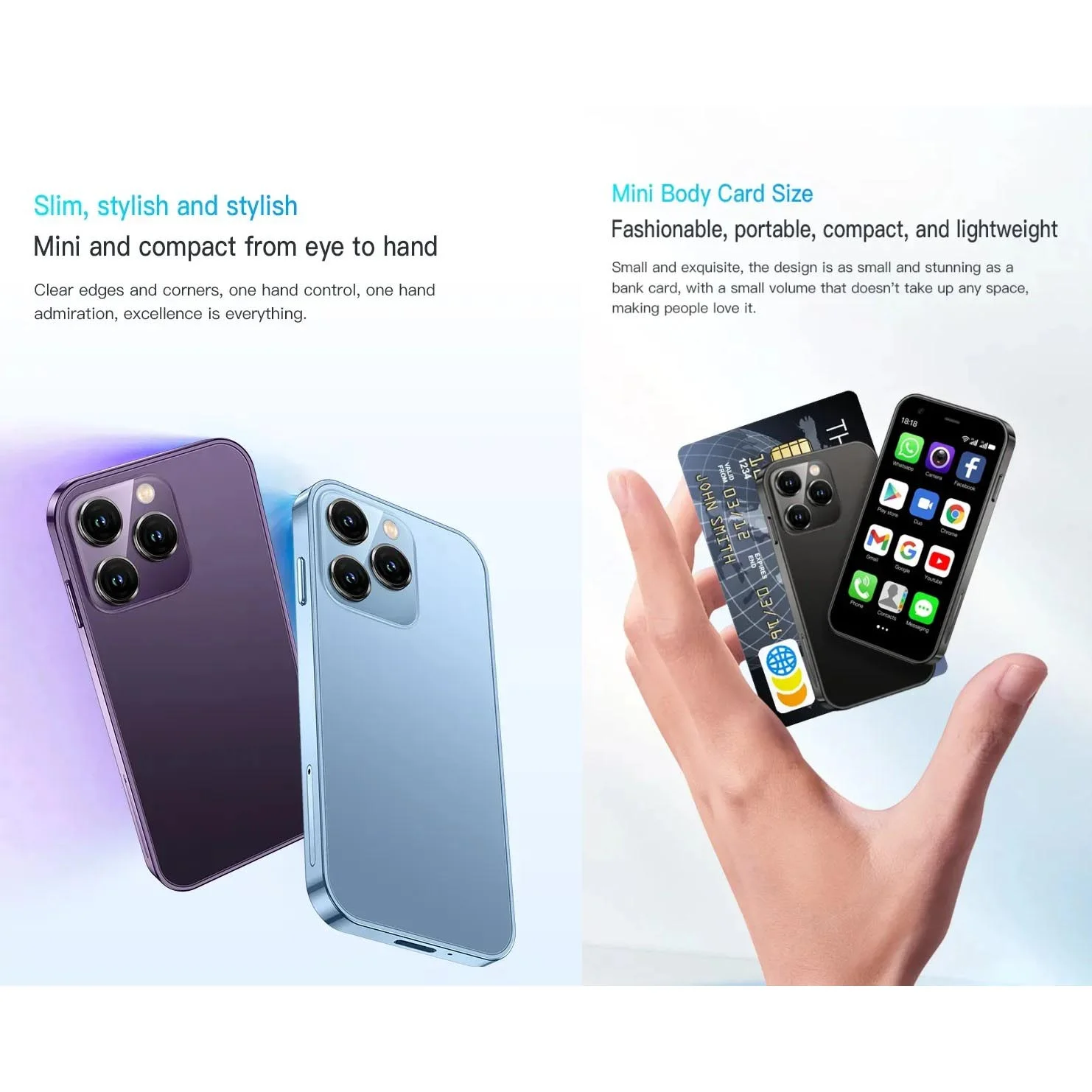 SOYES XS15 Ultra-thin 3.0Inch Small Phone 2GB+16GB Android 8.1 Dual SIM Standby 3G Mini Smartphone 1000mAh Wifi GPS Mobile Phone