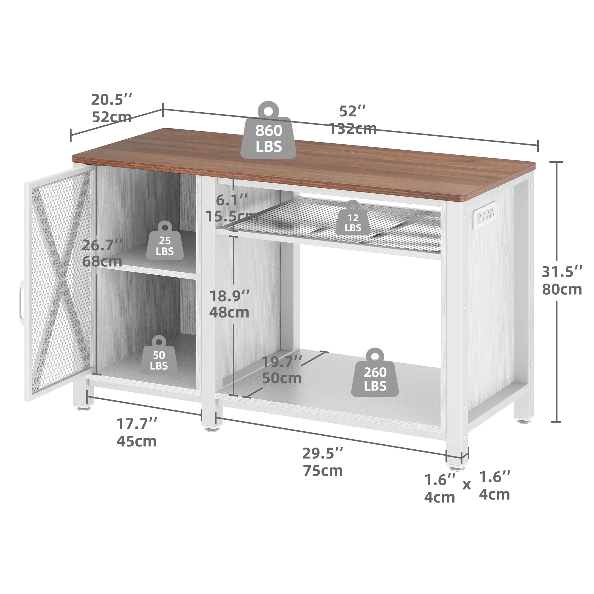 DWVO 55-75 Gallon Fish Tank Stand Heavy Duty Metal Aquarium Stand with Cabinet and Power Outlets, 865lbs Capacity - White