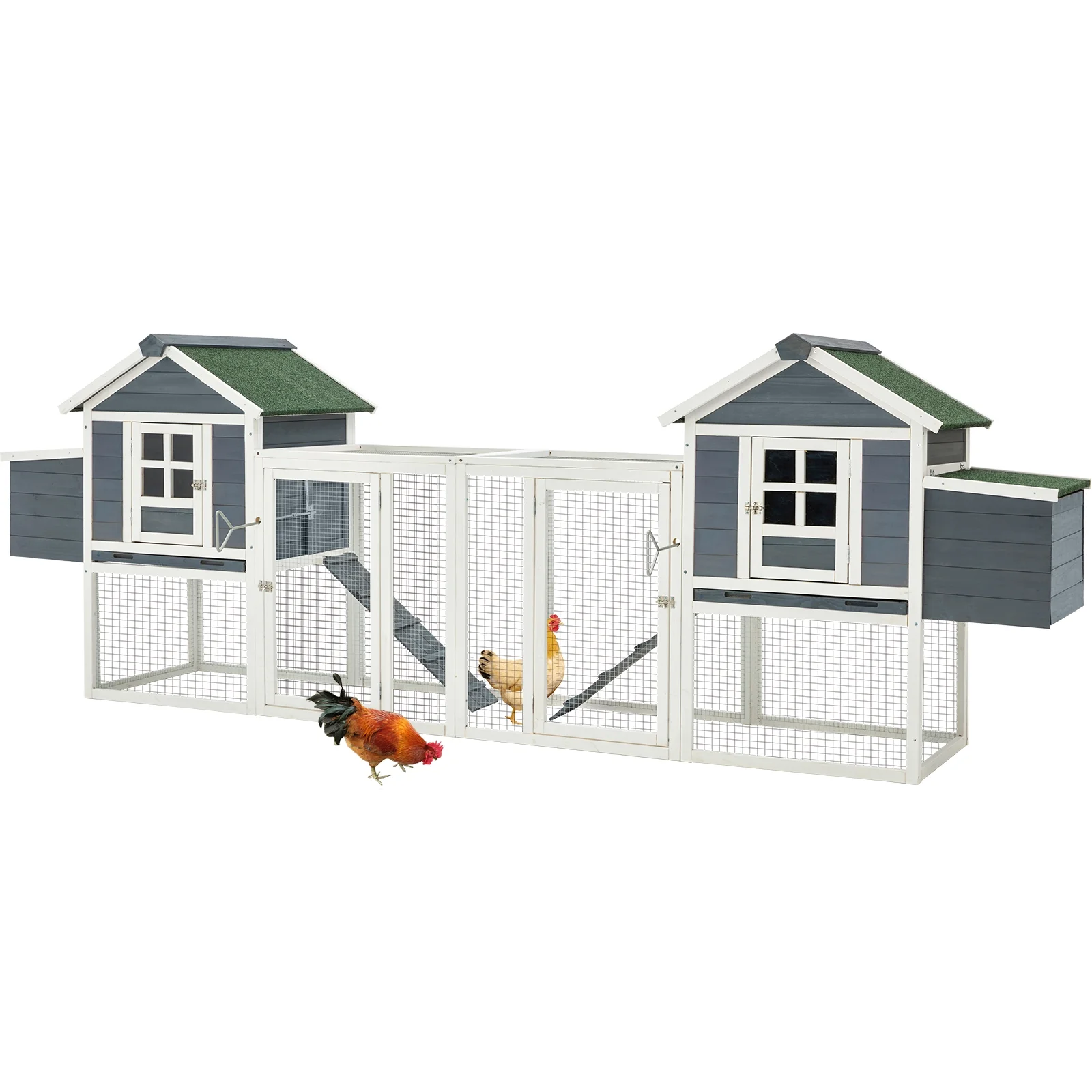 YODOLLA 123“ Large Wooden Chicken Coop with Run Wooden Hutch Poultry Cage Hen House with Nesting Boxes in Gray