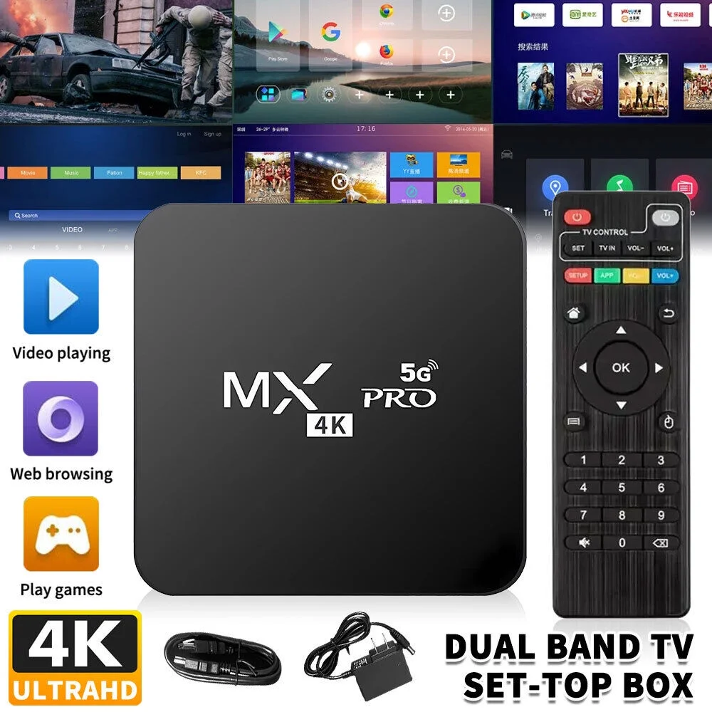 MXQ Pro 4K 5G Ultra HD 64Bit Wifi Android 11 Quad Core Smart TV Box Media Player