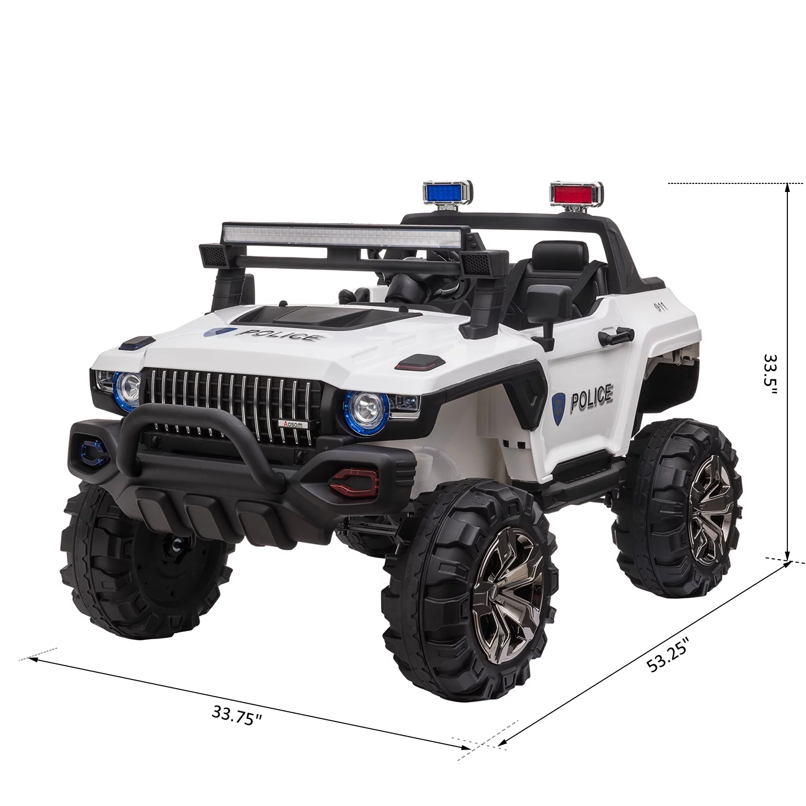 Aosom 12V Kids Electric 2-Seater Ride on Police Car SUV Truck Toy with Parental Control, White