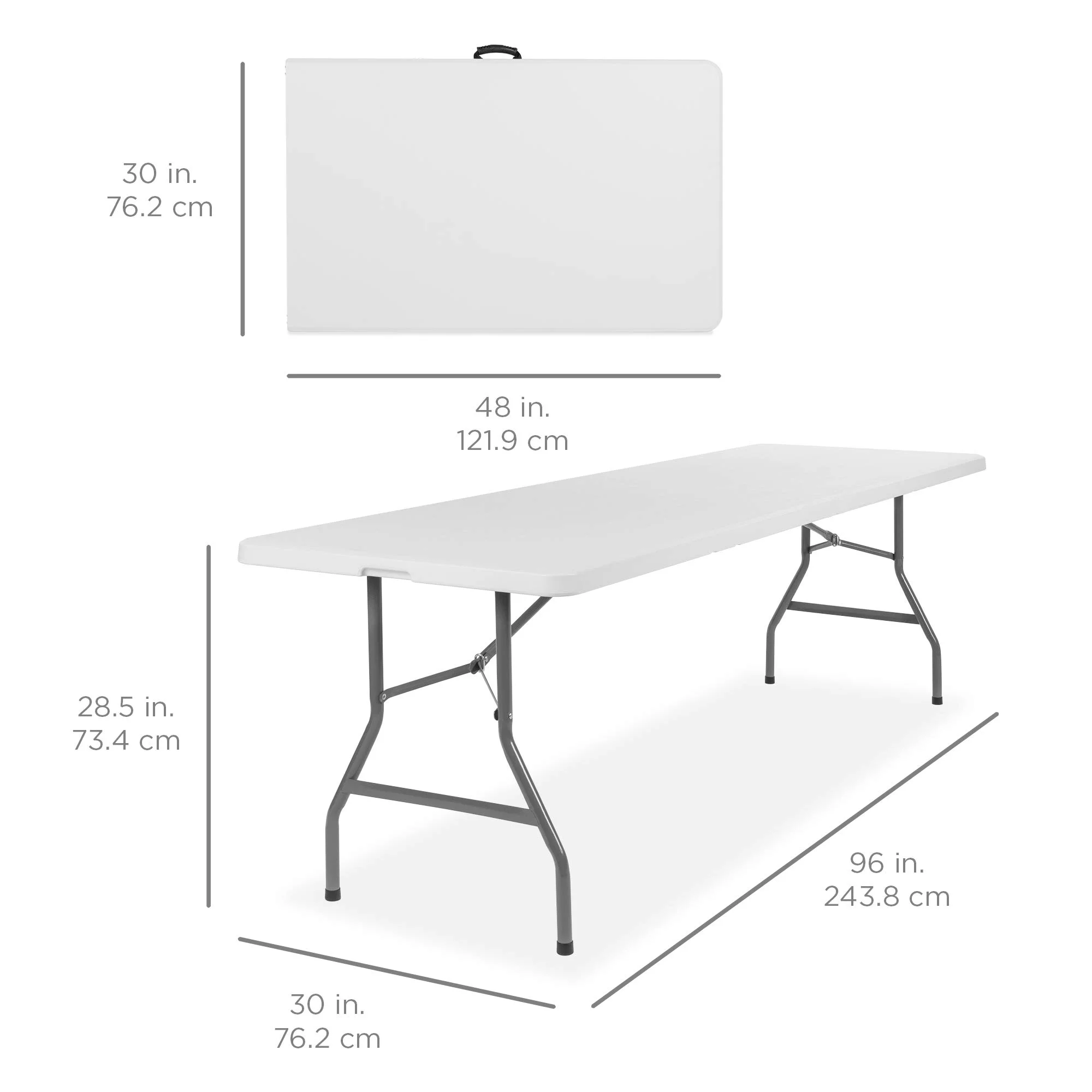 8ft Plastic Folding Table, Indoor Outdoor Heavy Duty Portable w/Handle, Lock for Picnic, Party, Pong, Camping - White