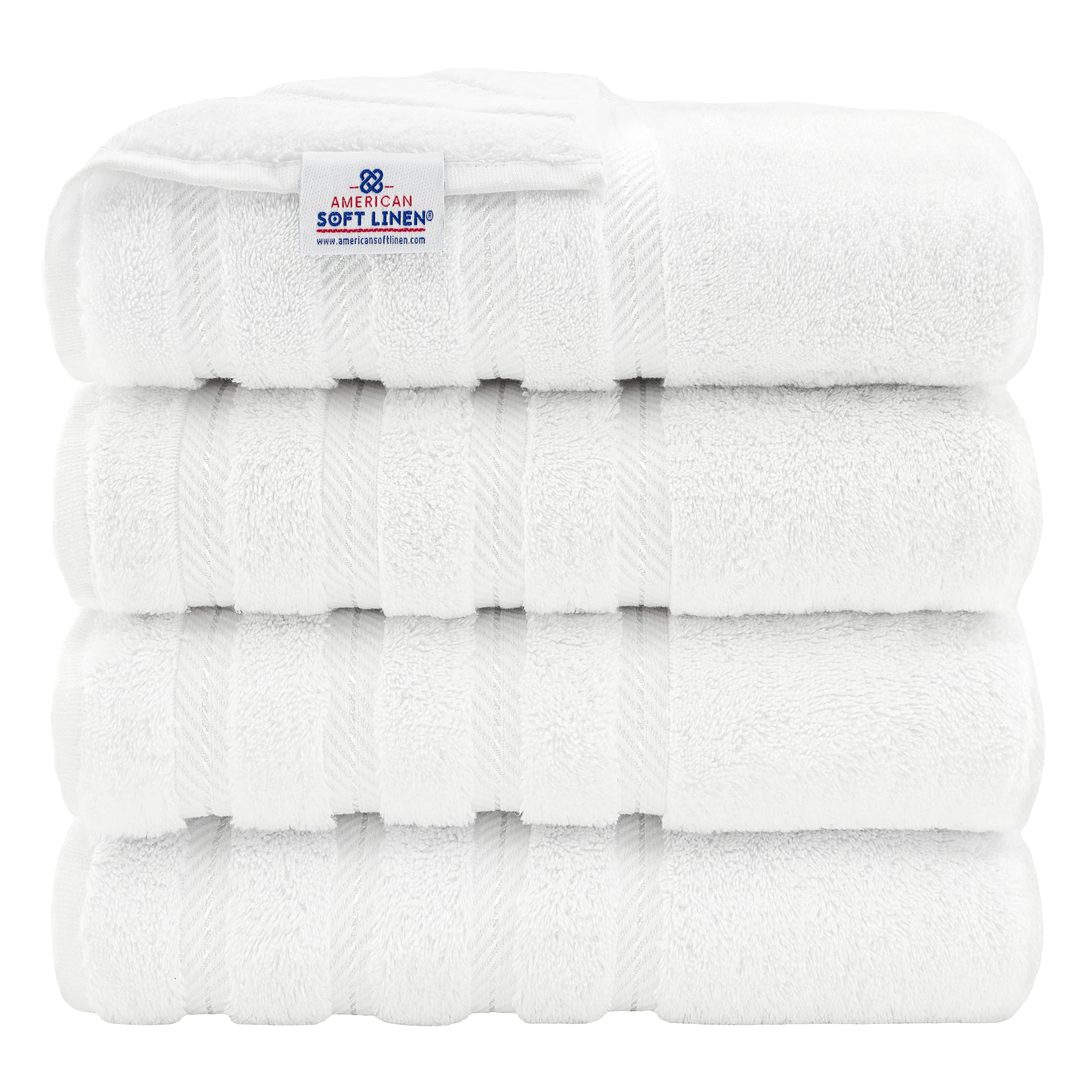 American Soft Linen  Turkish Cotton 4-Piece Bath Towel Set Bright White