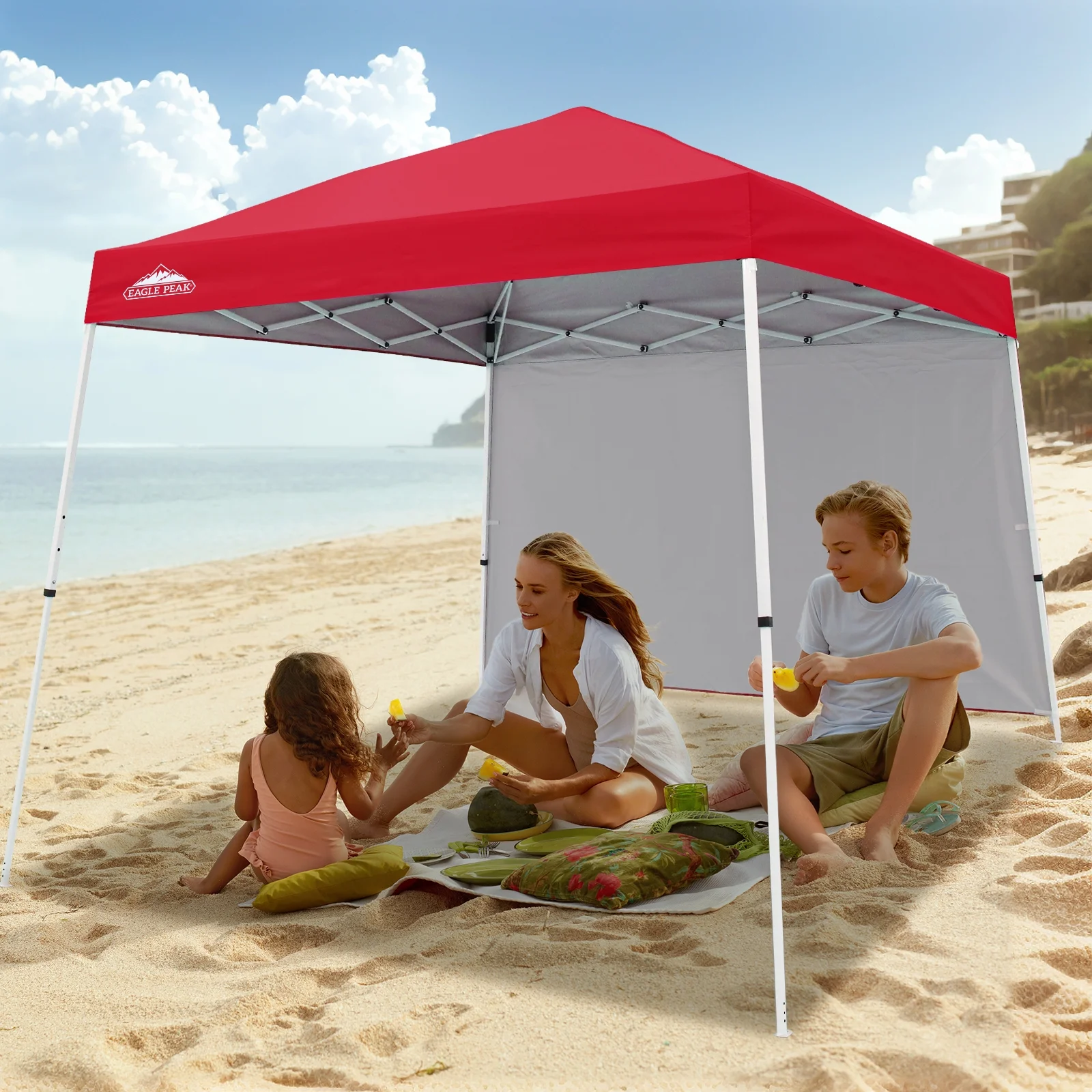 EAGLE PEAK 10x10 Outdoor Pop Up Slant Leg Canopy Tent with Wall Panel,Red