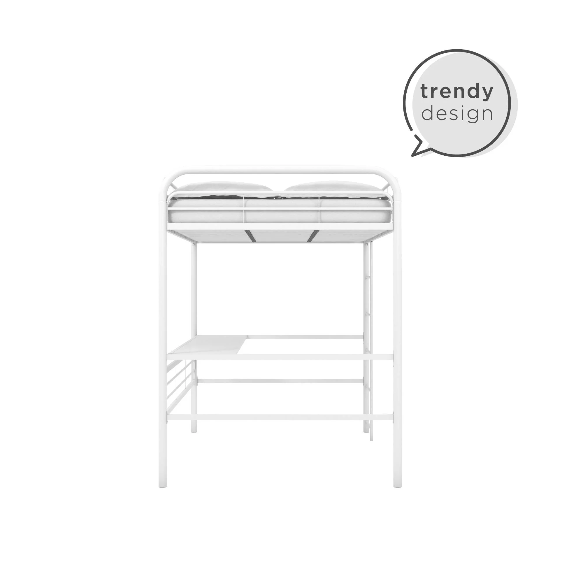 DHP Shawn Full Metal Loft Bed with Desk, Off White/Off White