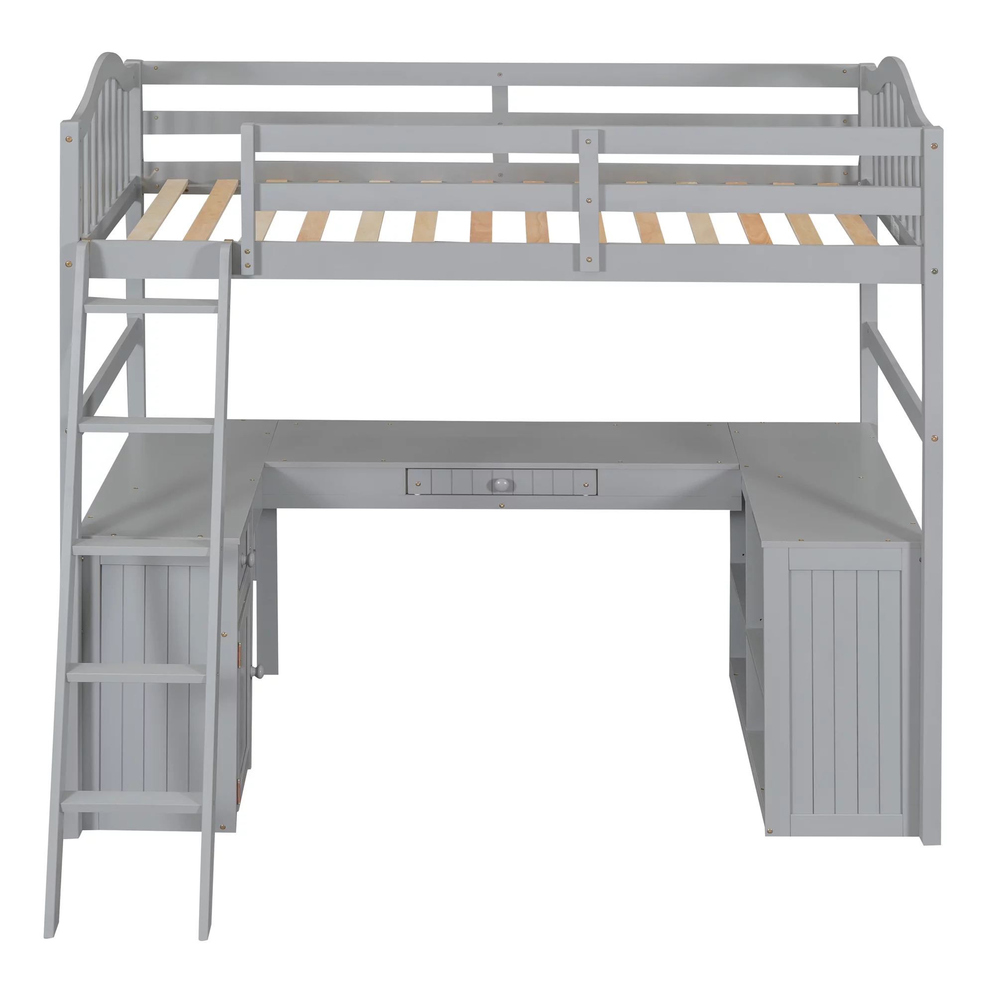 CoSoTower Twin size Loft Bed with Drawers, Cabinet, Shelves and Desk, Wooden Loft Bed with Desk - Gray