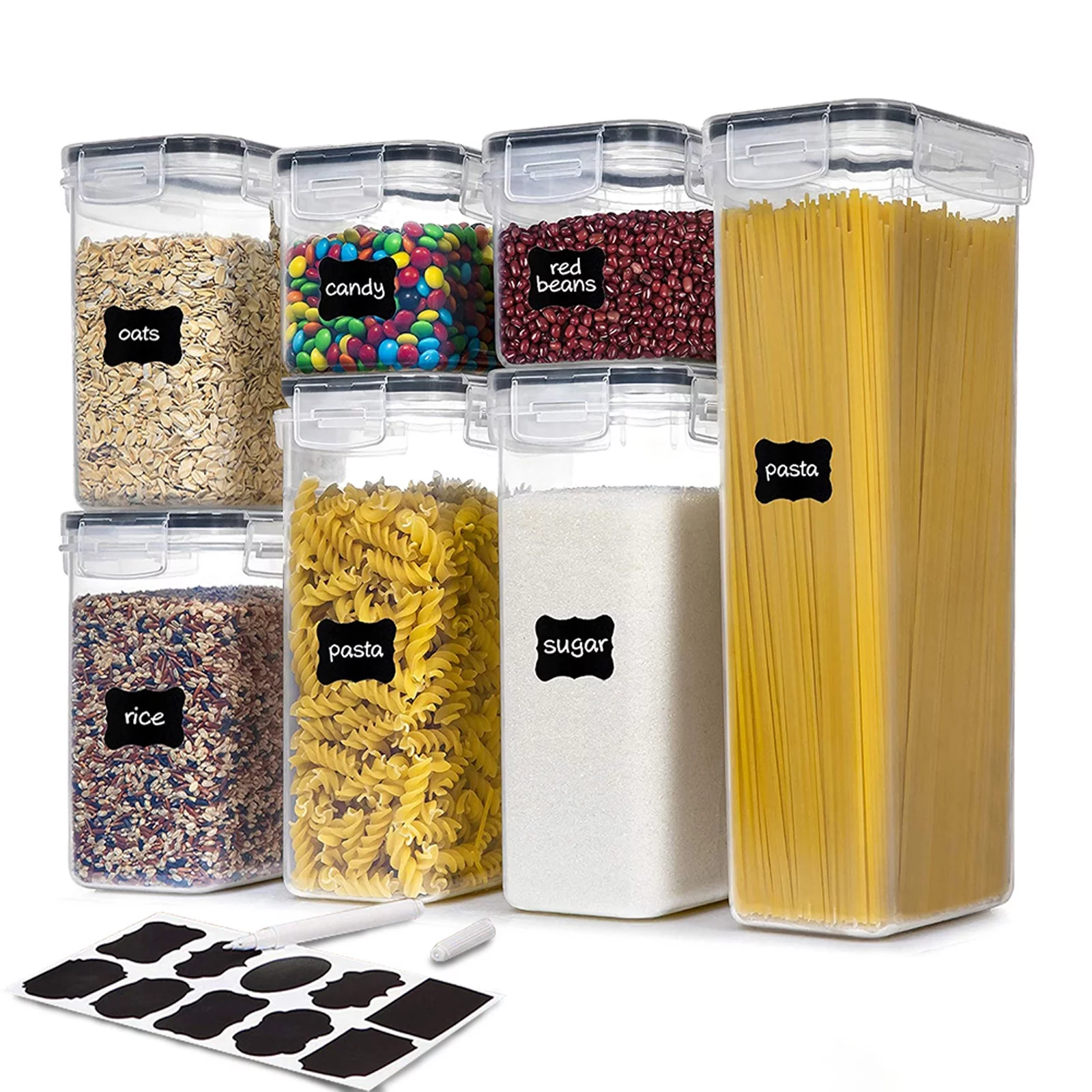 Airtight Food Storage Containers, Airtight Pantry Organization and Storage, 7 Pieces BPA Free Plastic Airtight Kitchen,Flour Container,Kitchen Storage Container,Large Food Storage Container