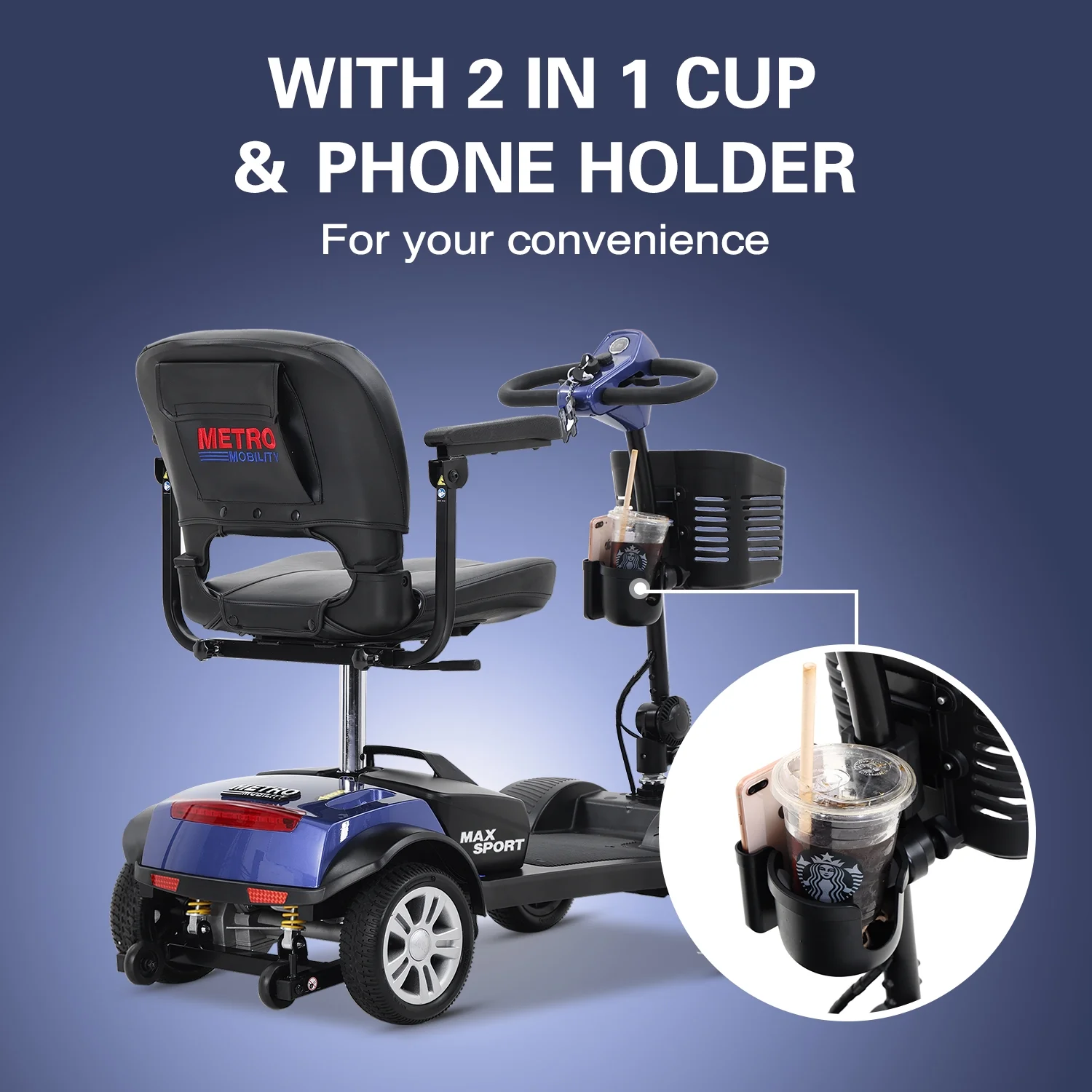 Leadzm Elderly Scooter Folding Scooter 4 Wheel Scooter With Cup Holder Blue