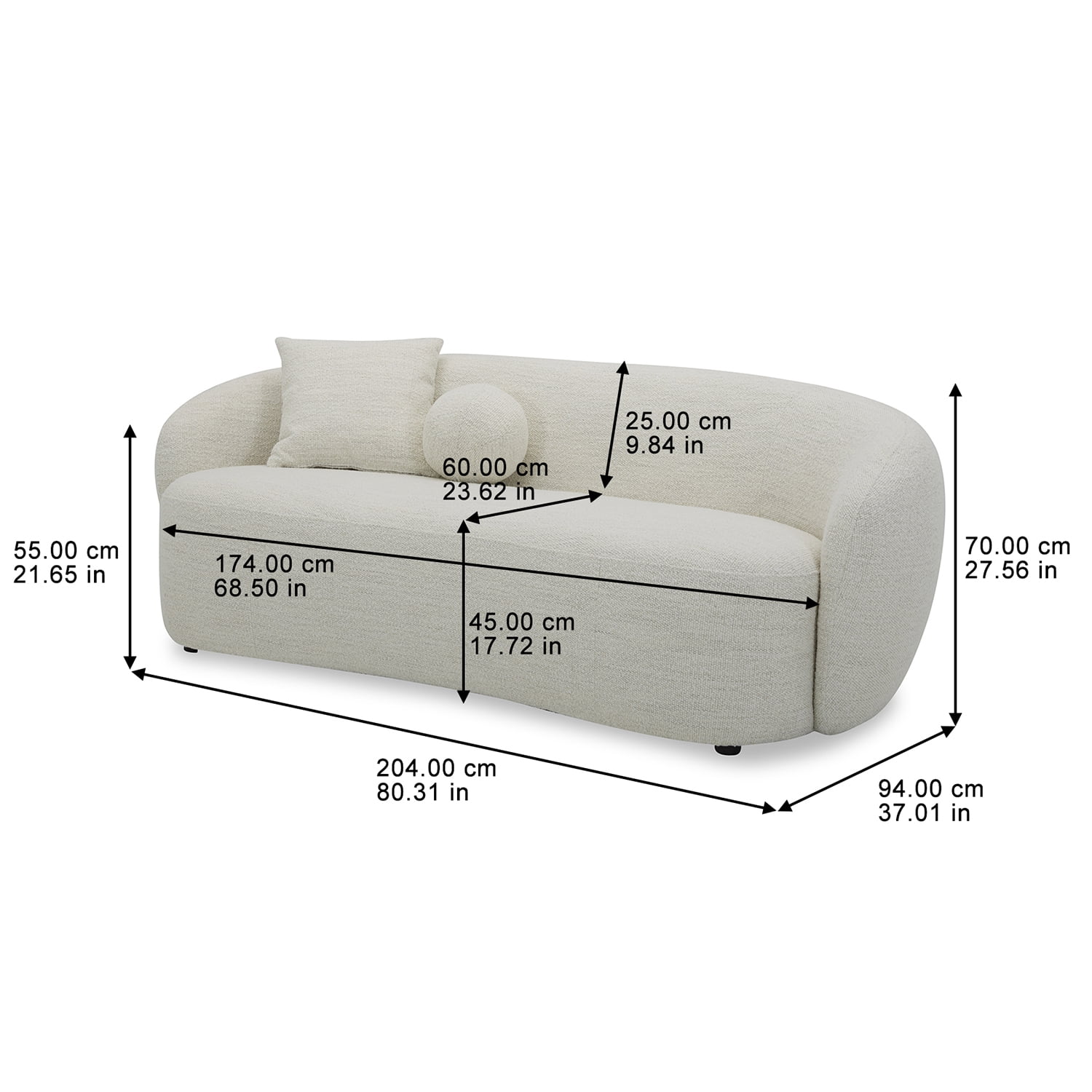 Better Homes & Gardens Juliet Curved Sofa, Ivory