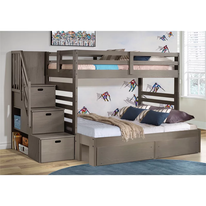 My Bed Now Everest 2-Drawer Twin-over-Full Wood Bunk Bed with Staircase in Brown