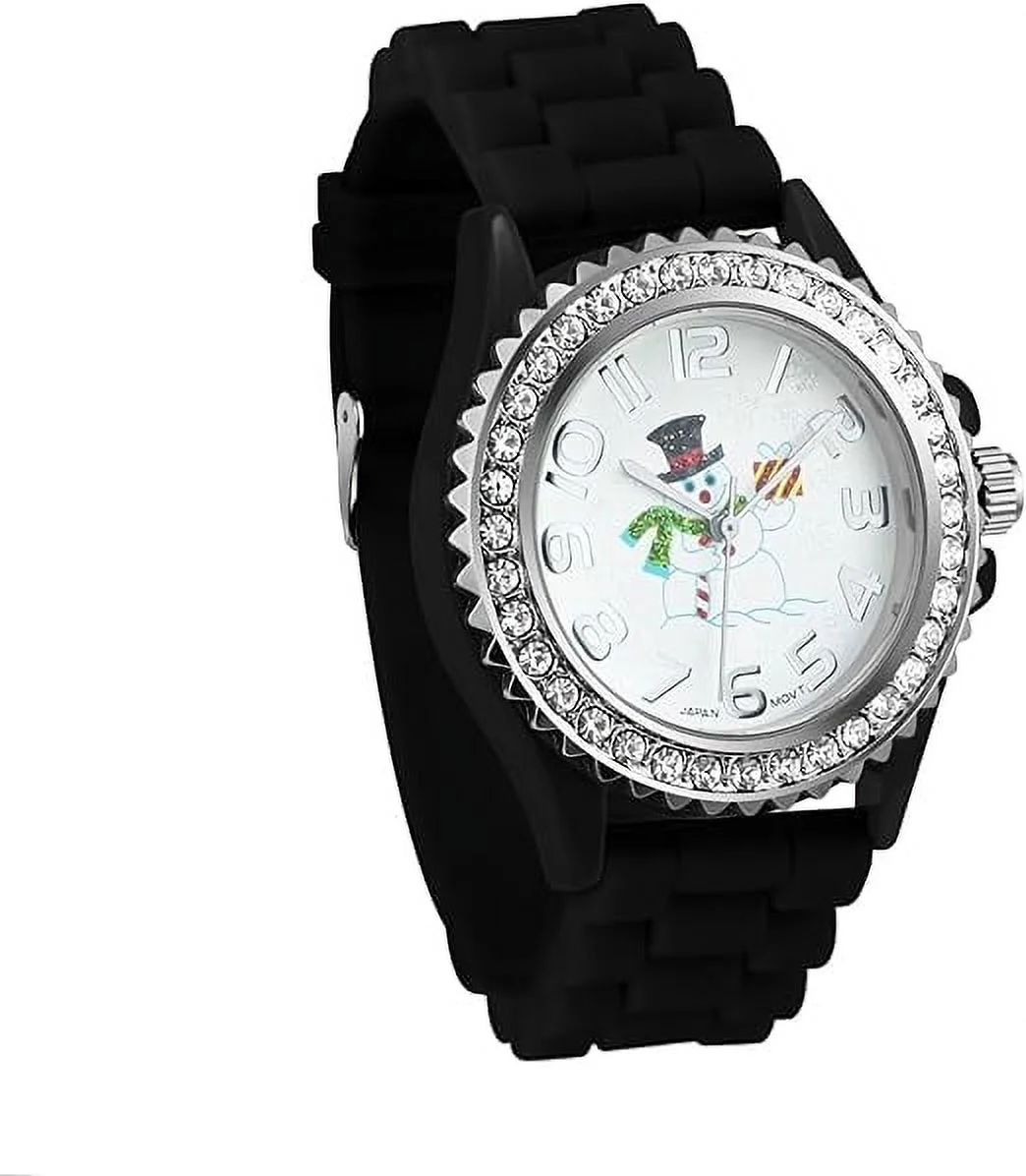 Blekon Christmas Tree Women Watch Crystals Studded Alloy Case Silicone Strap White Dial Santa Claus Analog Watches