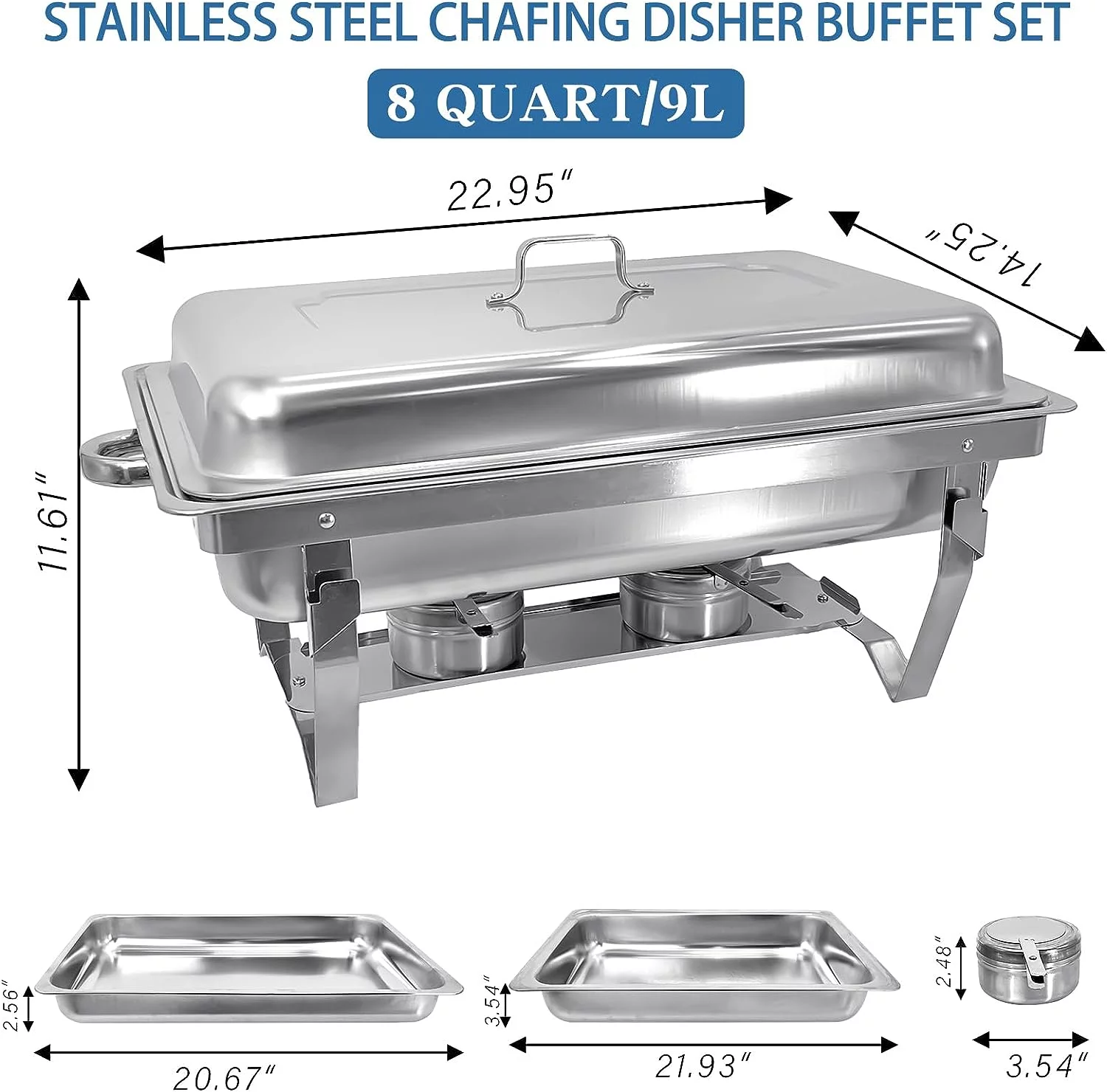JSTUOKE Chafing Dish 6 Packs 9L/8QT Stainless Steel Chafer Full Size Rectangular Chafers for Catering Buffet Warmer Set with Folding Frame