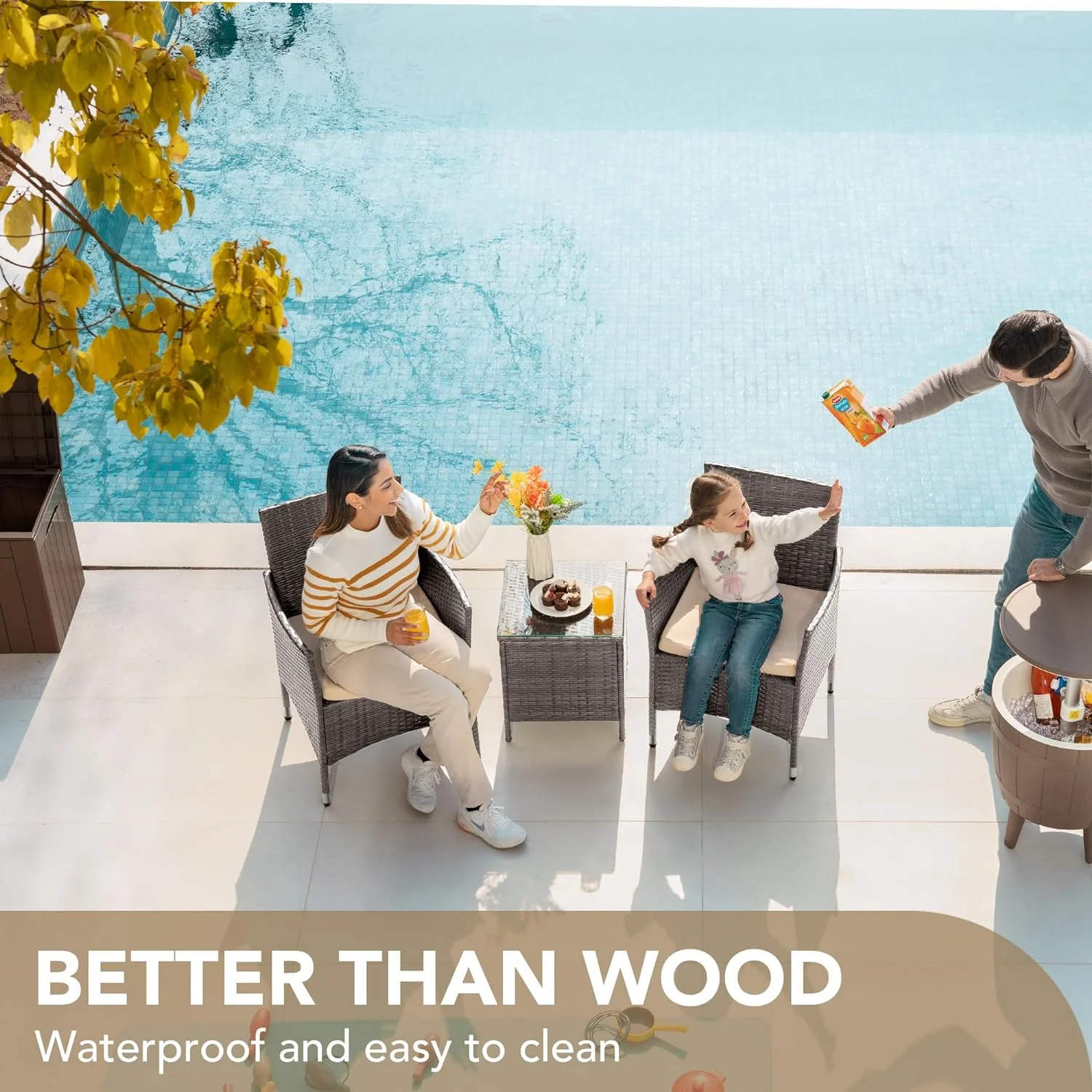 3 Pieces Patio Furniture Sets Clearance PE Rattan Wicker Chairs with Table Outdoor Garden Porch Furniture Sets (Light Grey)