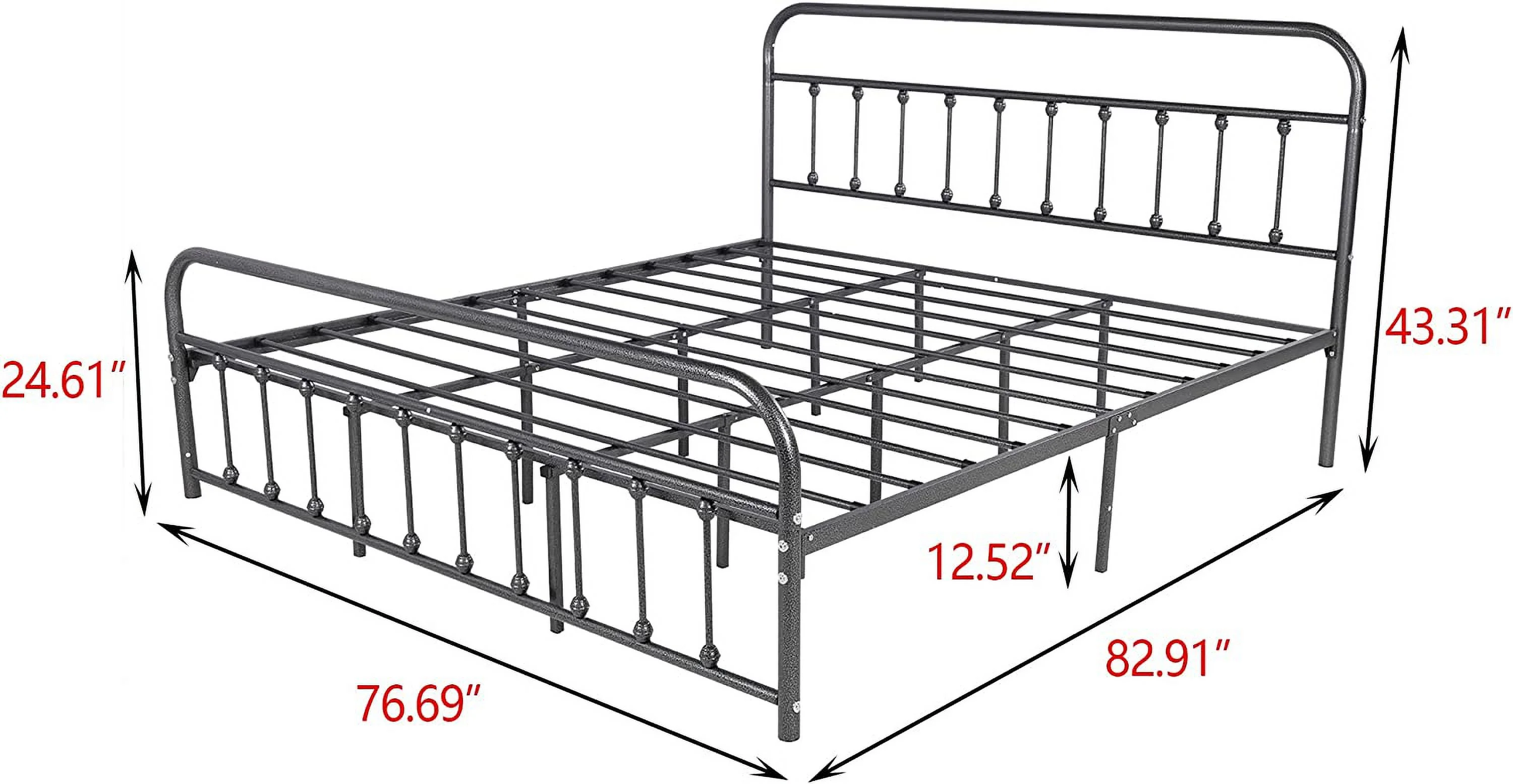 AUFANK King Bed Frame Metal Victorian Vintage Style Headboard and Footboard No Box Spring Heavy Duty Steel Slat Mattress Foundation Black/Silver