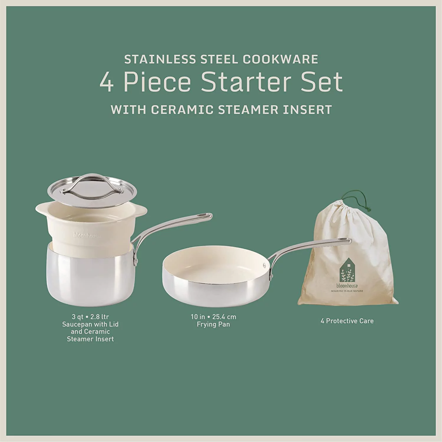 - Oprah's Favorite Things - 12 Piece Aluminum Enamel Cookware Set w/ Non-stick Non-toxic Ceramic Interior  Ceramic Steamer Insert  & 12 Protective Care Bags - Agave Blue