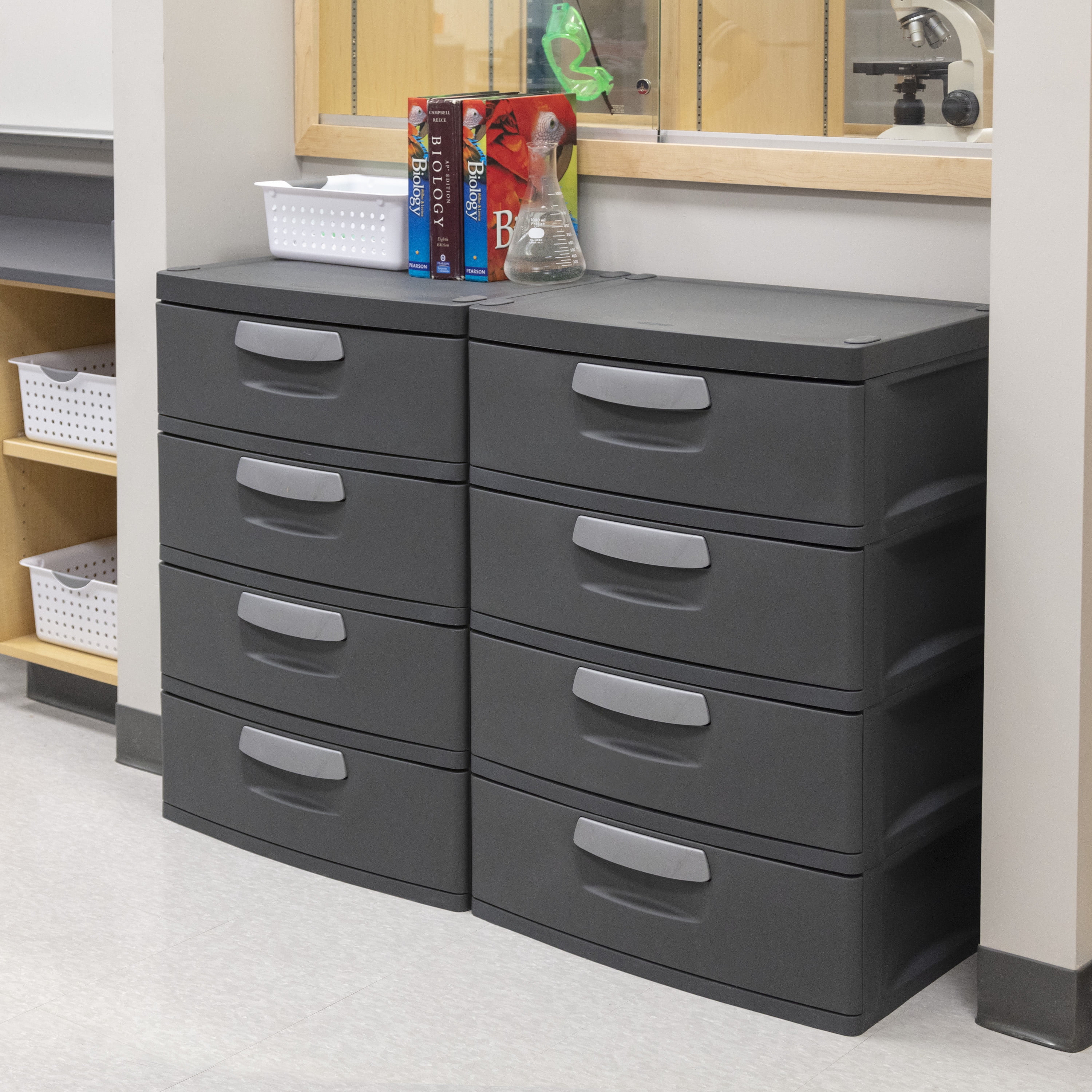 Sterilite 4 Drawer Unit Plastic, Flat Gray