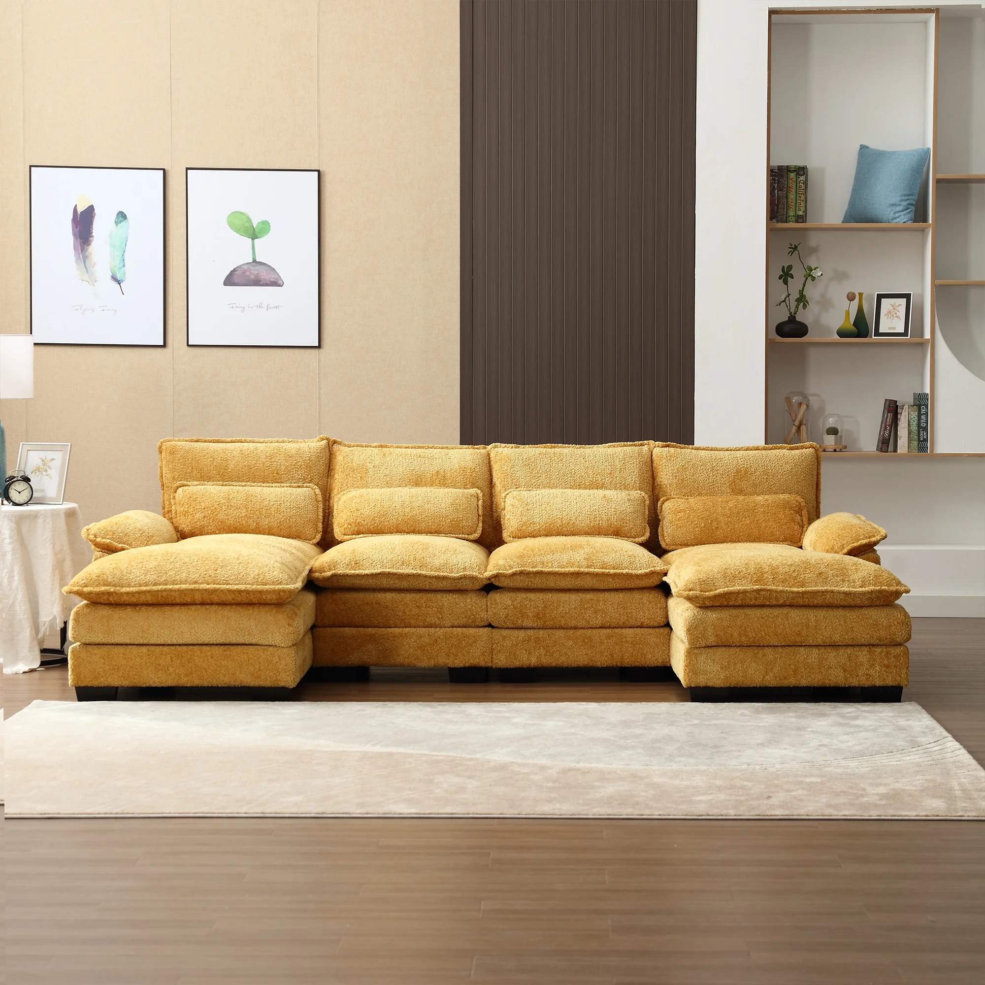 Muumblus Chenille Sectional Sofa with 2 Chaise, 110.6