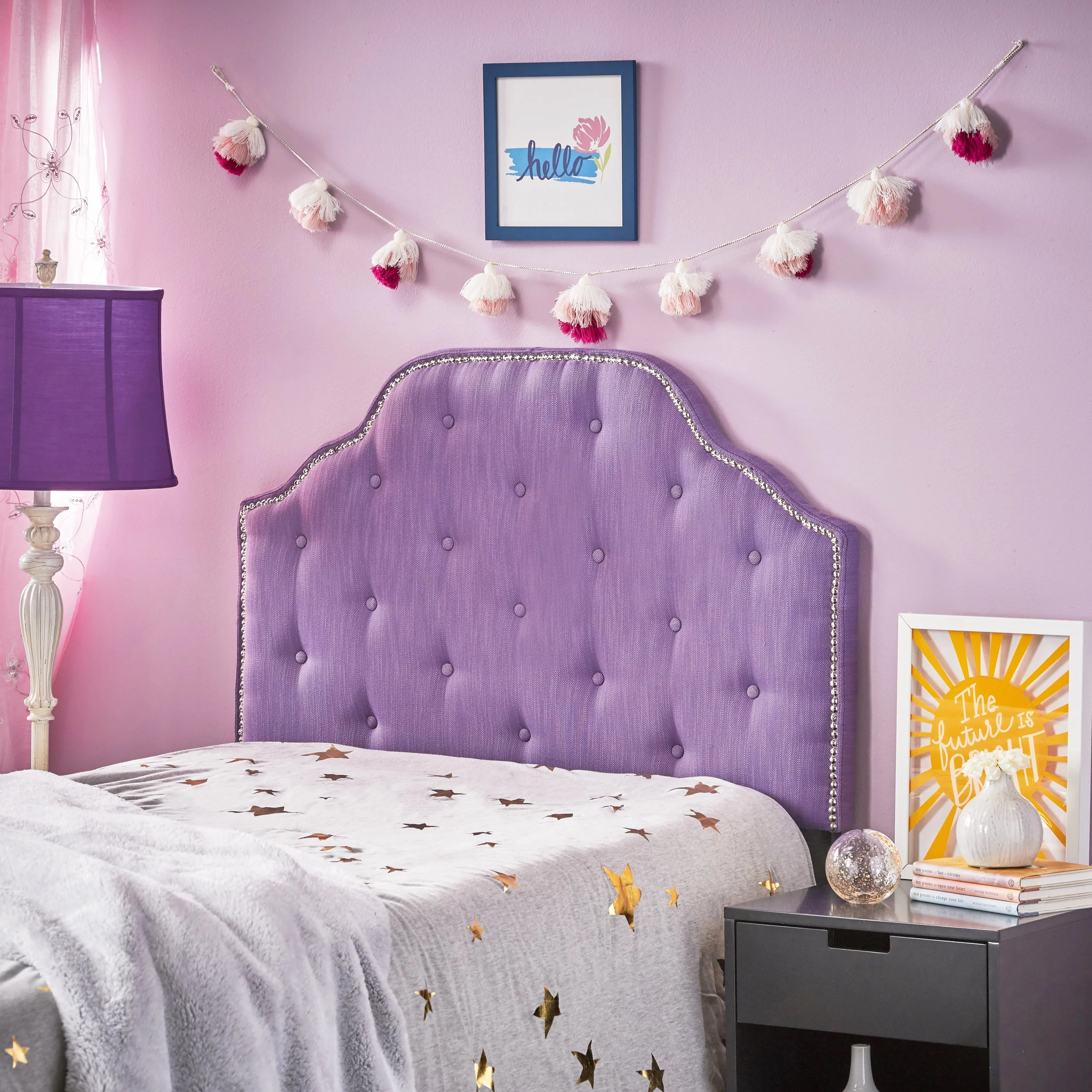 Noble House Kathleen Twin Fabric Tufted Kid's Headboard, Light Purple