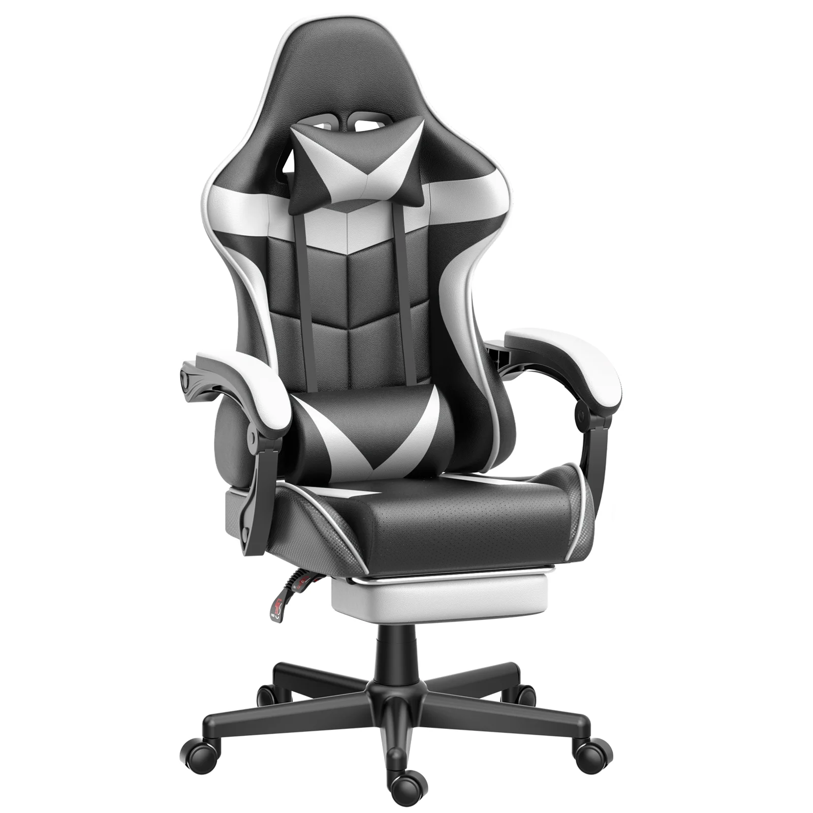 Soontrans Gaming Office Chair with Footrest, Ergonomic Leather Massage Game Chair with Lumbar Support & Headrest, White