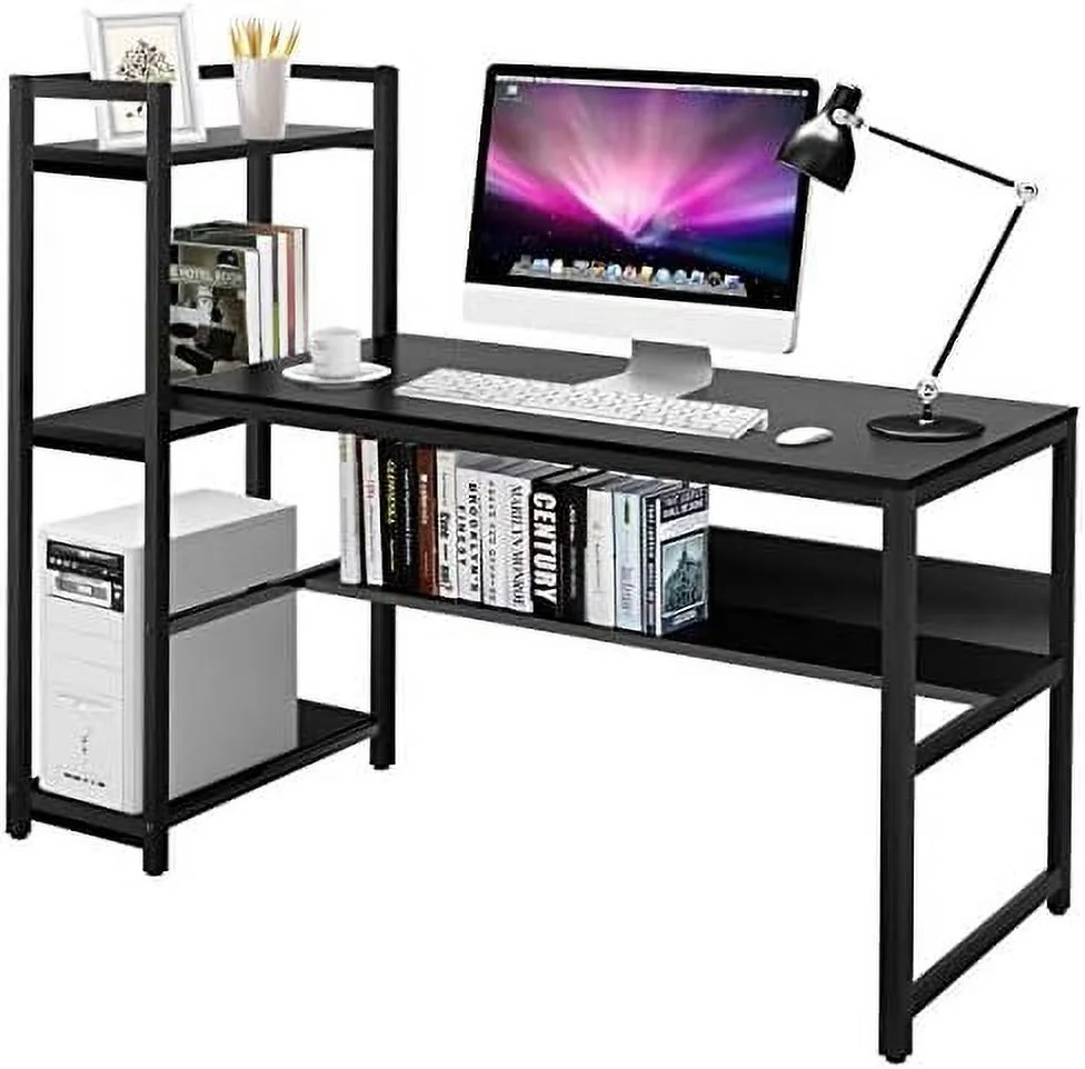 NLIBOOMLife 59-Inch Computer Desk with Bookshelf  Home Office Desk with  Bookshelf  Metal Frame & Adjustable Foot Pads  Space Saving Computer Workstation Study Writing Desk