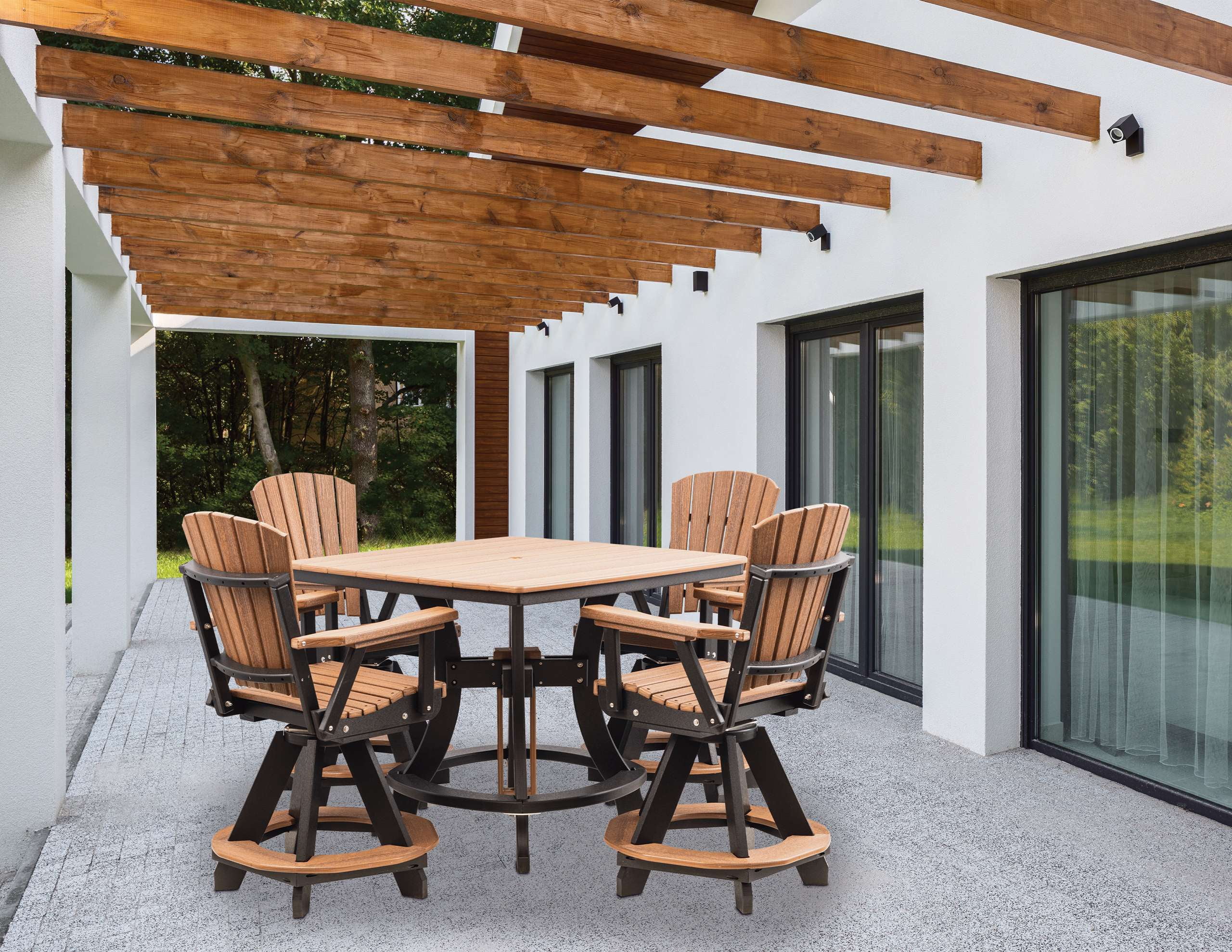 Grand Lake Amish Crafted 4 Person Poly Adirondack Counter Height Table Set, Antique Mahogany on Black