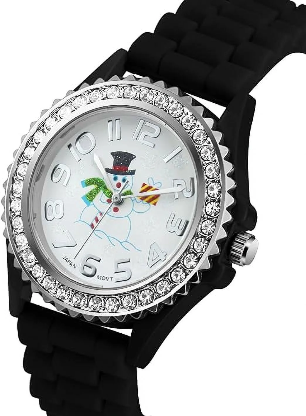 Blekon Christmas Tree Women Watch Crystals Studded Alloy Case Silicone Strap White Dial Santa Claus Analog Watches