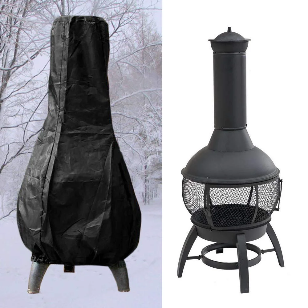TJFU Black Chiminea Cover Outdoor Patio Waterproof Dustproof Sunscreen Protective Chimney Fire Pit Heater Cover Stove Cover Fit For 41 and 46