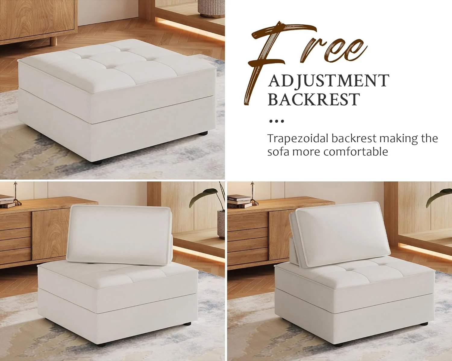 PaPaJet Sectional Sofa, 7 Seater Couch- Convertible U Shaped Sectional Sofa for Living Room(Velvet,Beige)