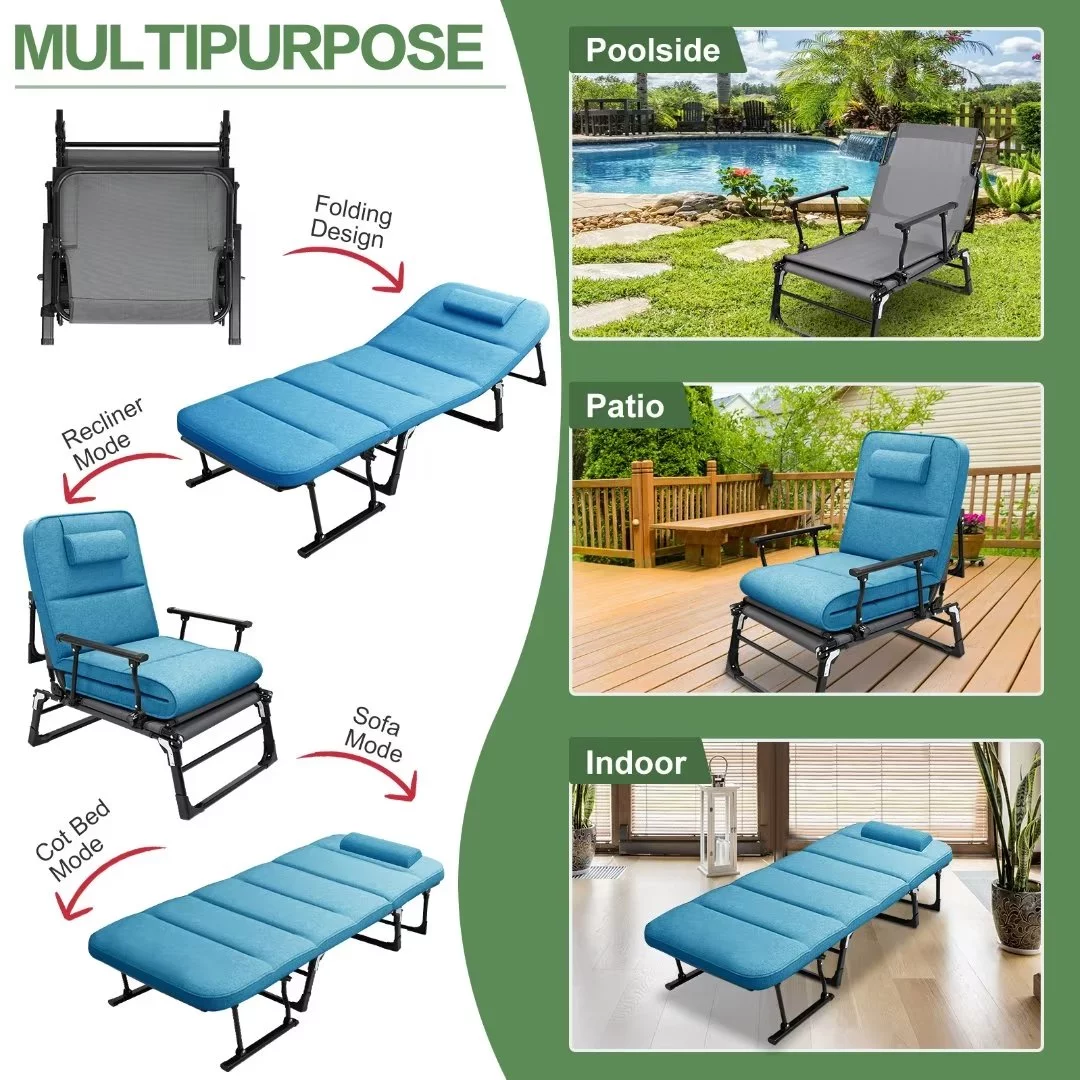 Docred 6-Fold Sleeping Cots for Adults, Folding Chaise Lounge Chairs Outdoor, Portable Folding Bed Cot Lounge Chair for Beach Lawn Camping Pool Sun Tanning