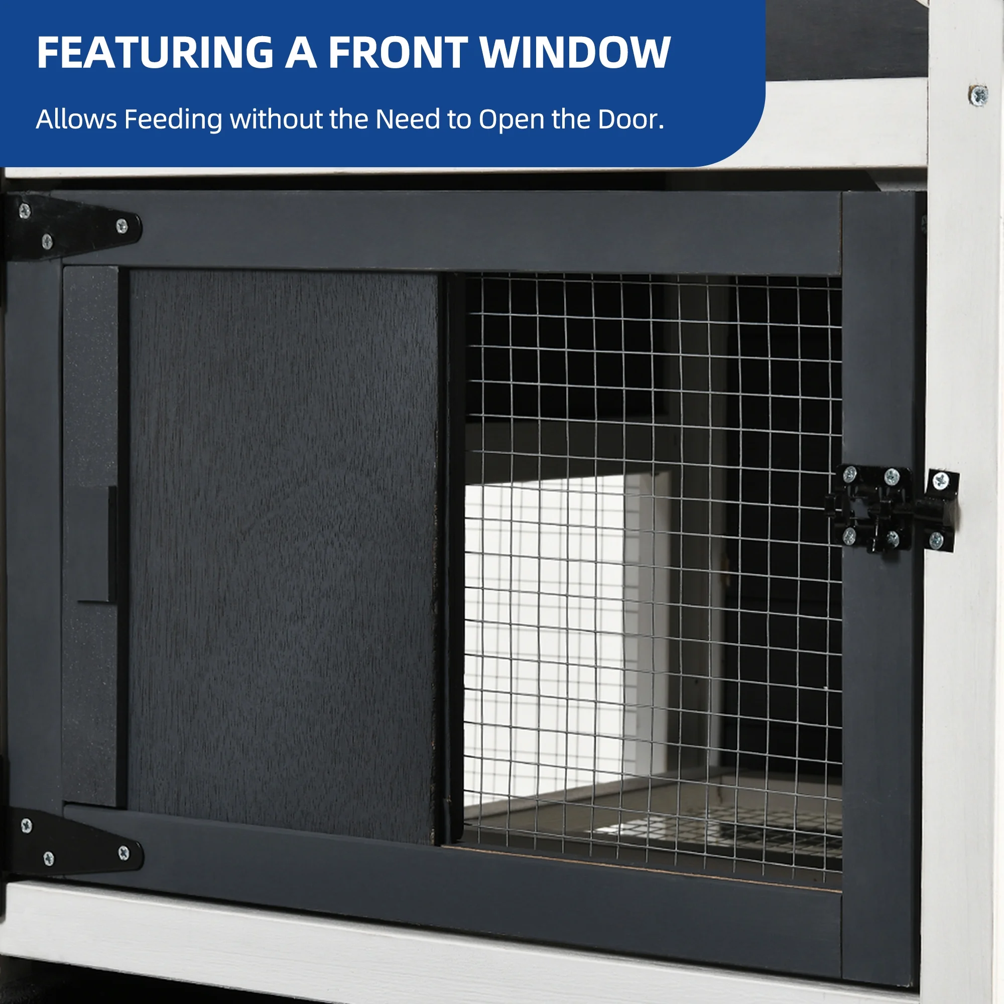 Dextrus Wooden Rabbit Hutch Bunny Cage Guinea Pig House with Waterproof Roof, PVC Mat, Pull-Out Tray - Black