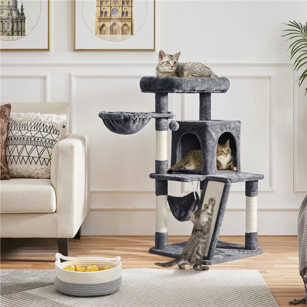 Easyfashion 40'' Height Cat Tree with Scratching Board/Posts, Dark Gray