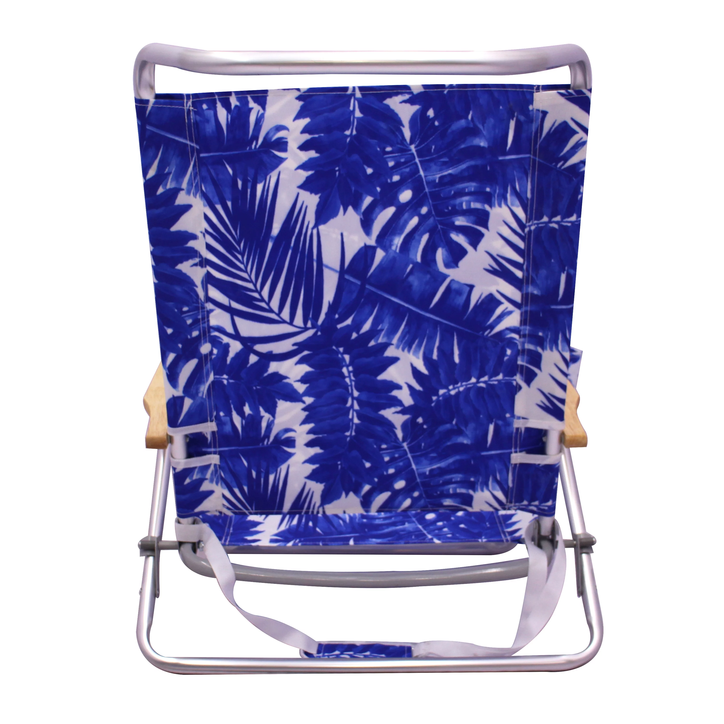 Mainstays Wood Arm Reclining Lay-Flat Beach Chair, Blue Palm