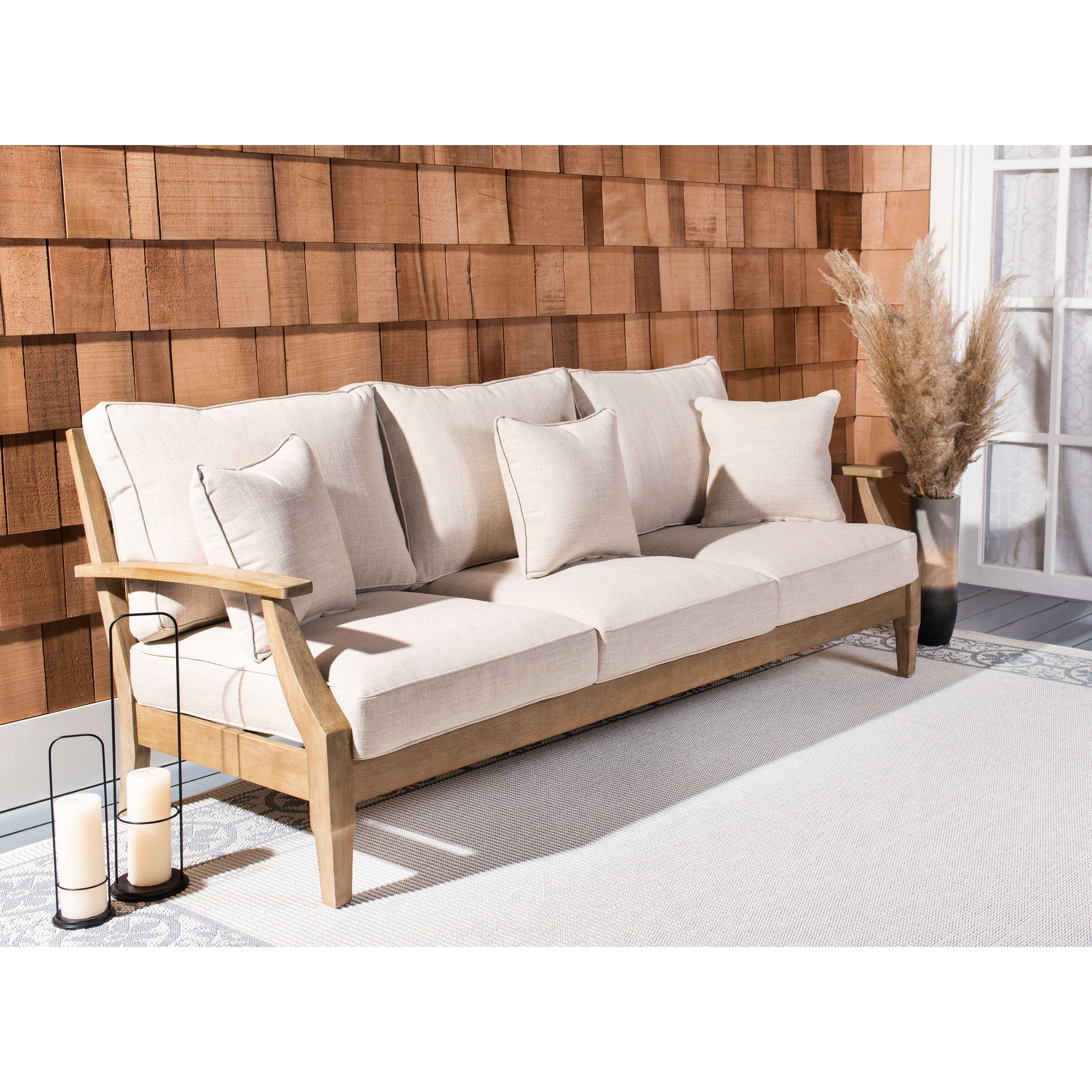 Safavieh  Couture Martinique Wood Patio Sofa Natural / White