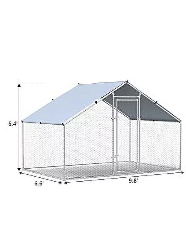Geeloon Extra Large Chicken Coop Run Pen Cage Hen House W/ Cover 10x7ft, Metal, Walk in